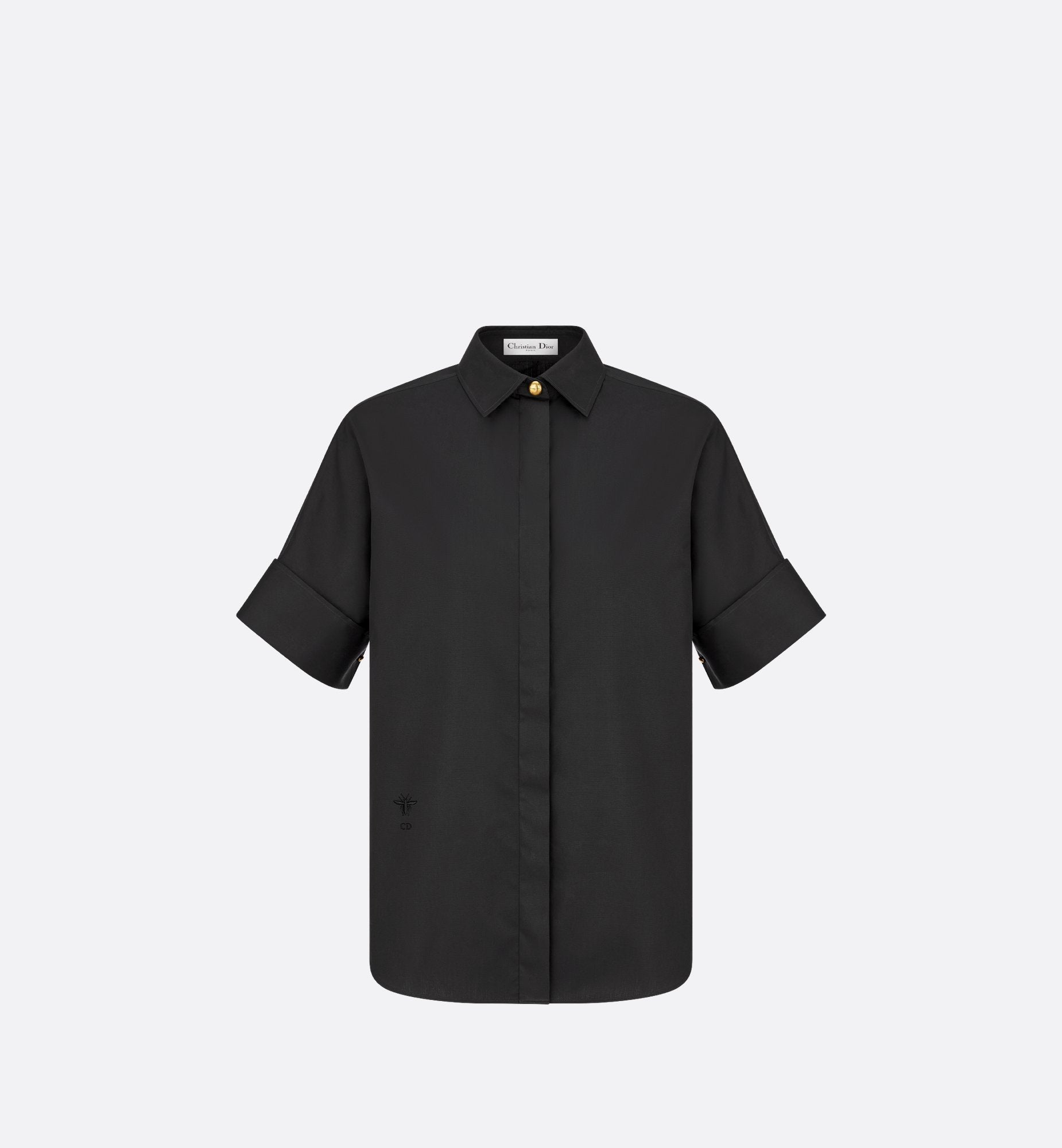 Short Sleeved Blouse Black Cotton Poplin