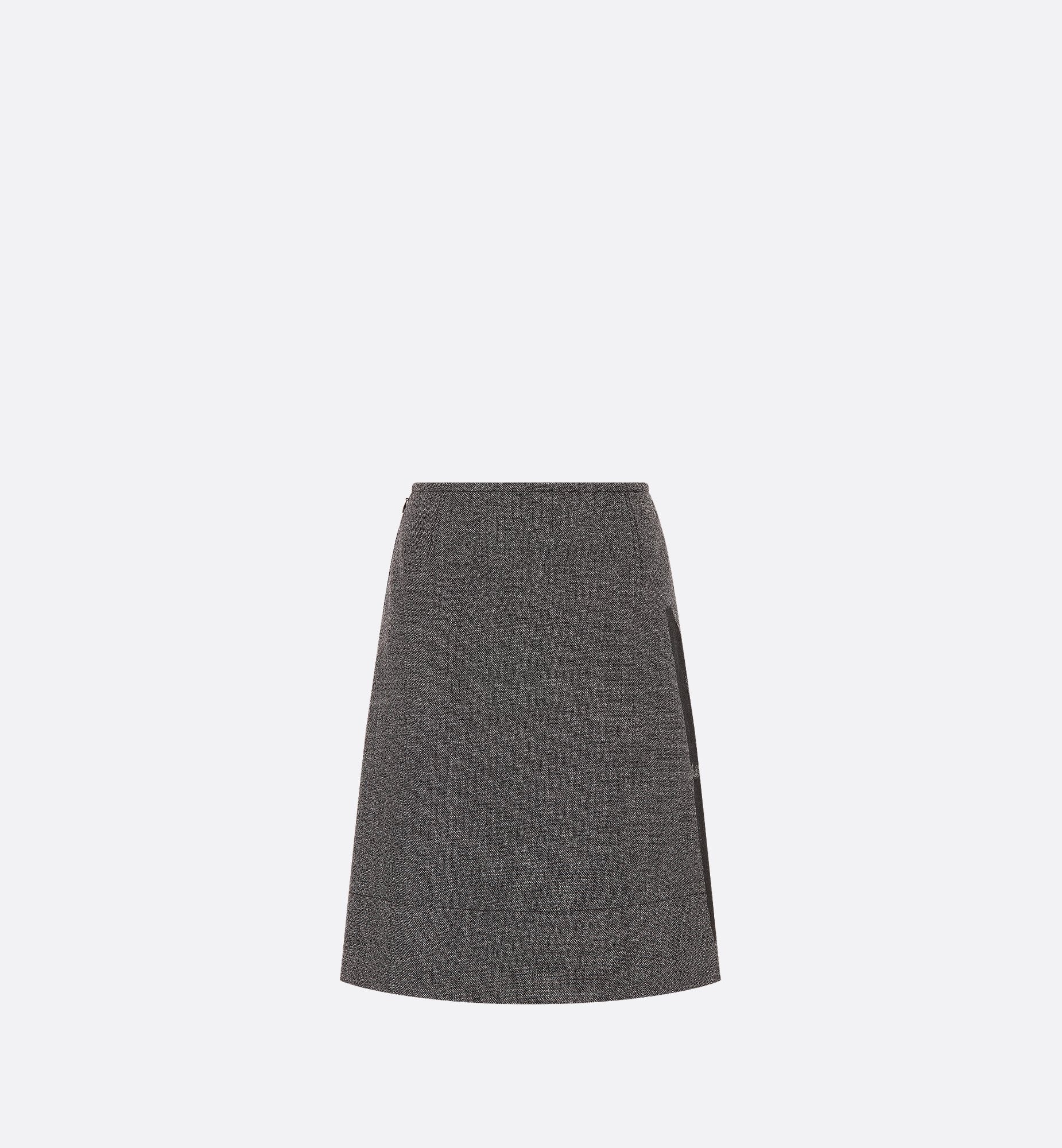 Skirt Gray End On End Virgin Wool With Black Miss Dior Graffiti Motif