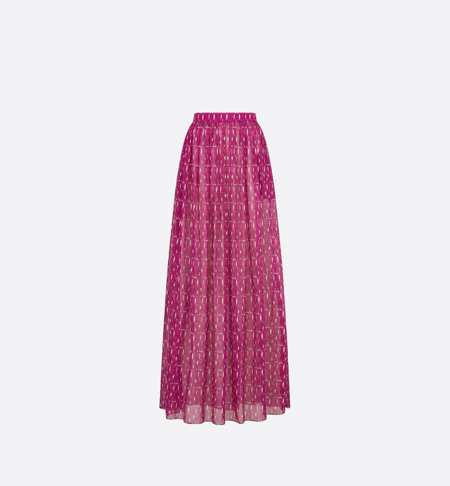 Long Pleated Skirt White Cotton Muslin With Fuchsia Miss Dior Allover Motif