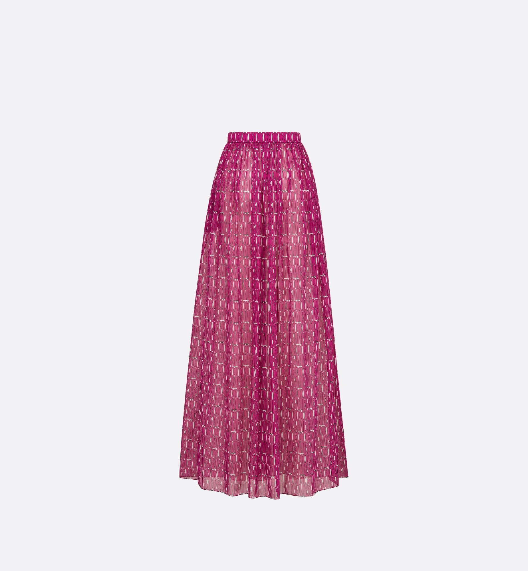 Long Pleated Skirt White Cotton Muslin With Fuchsia Miss Dior Allover Motif