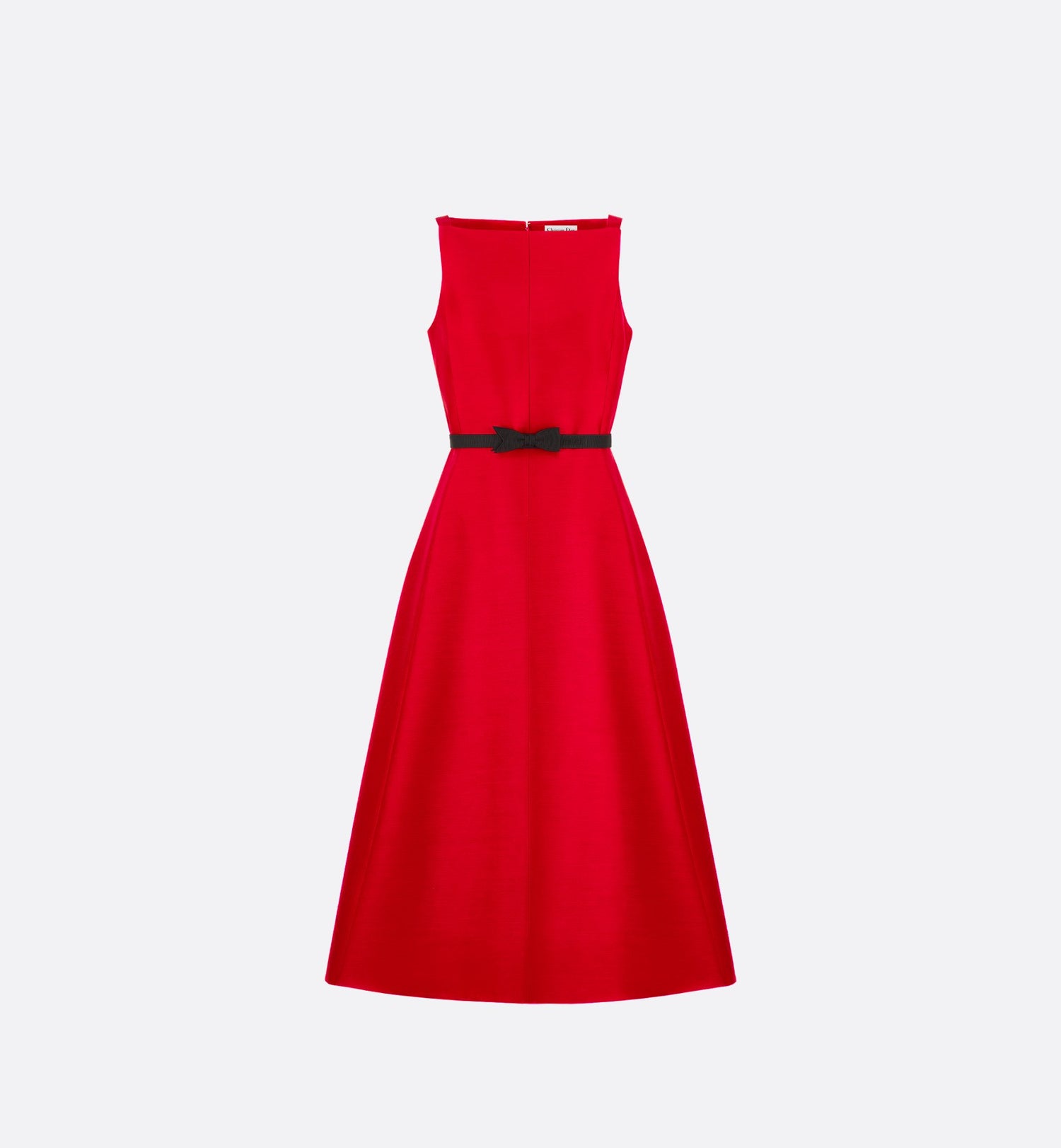 Belted Mid Length Dress Red Wool And Silk Shantung