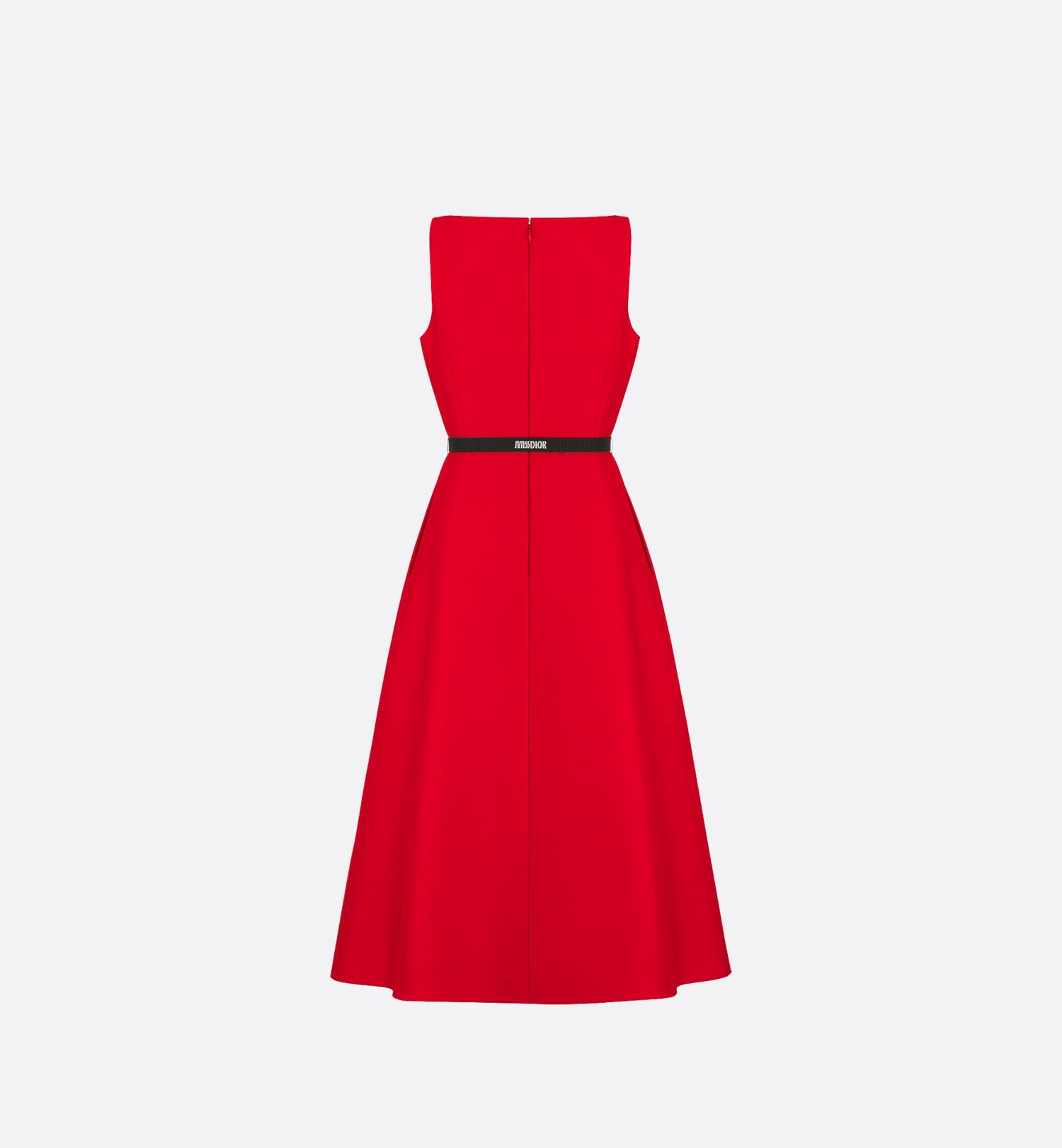 Belted Mid Length Dress Red Wool And Silk Shantung