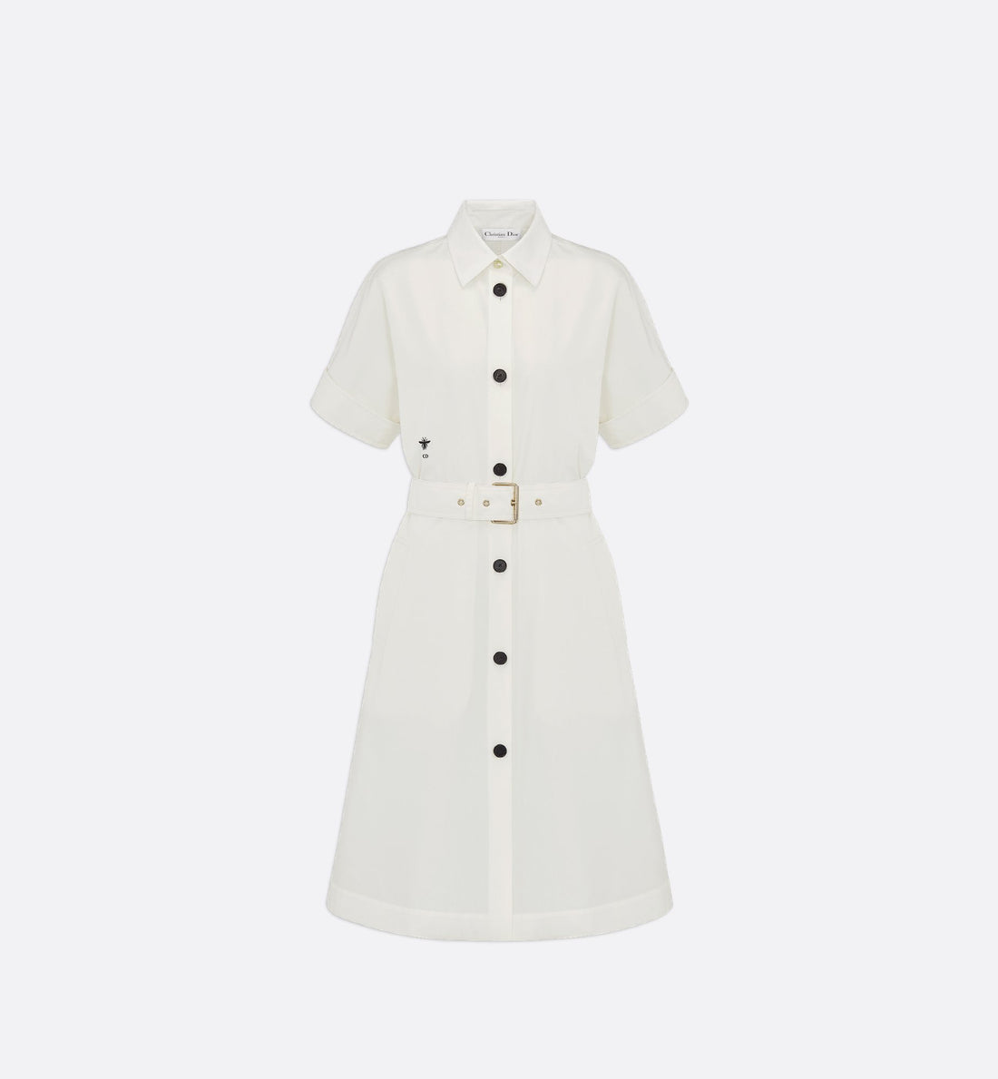 Belted Shirtdress Ecru Cotton And Silk Poplin