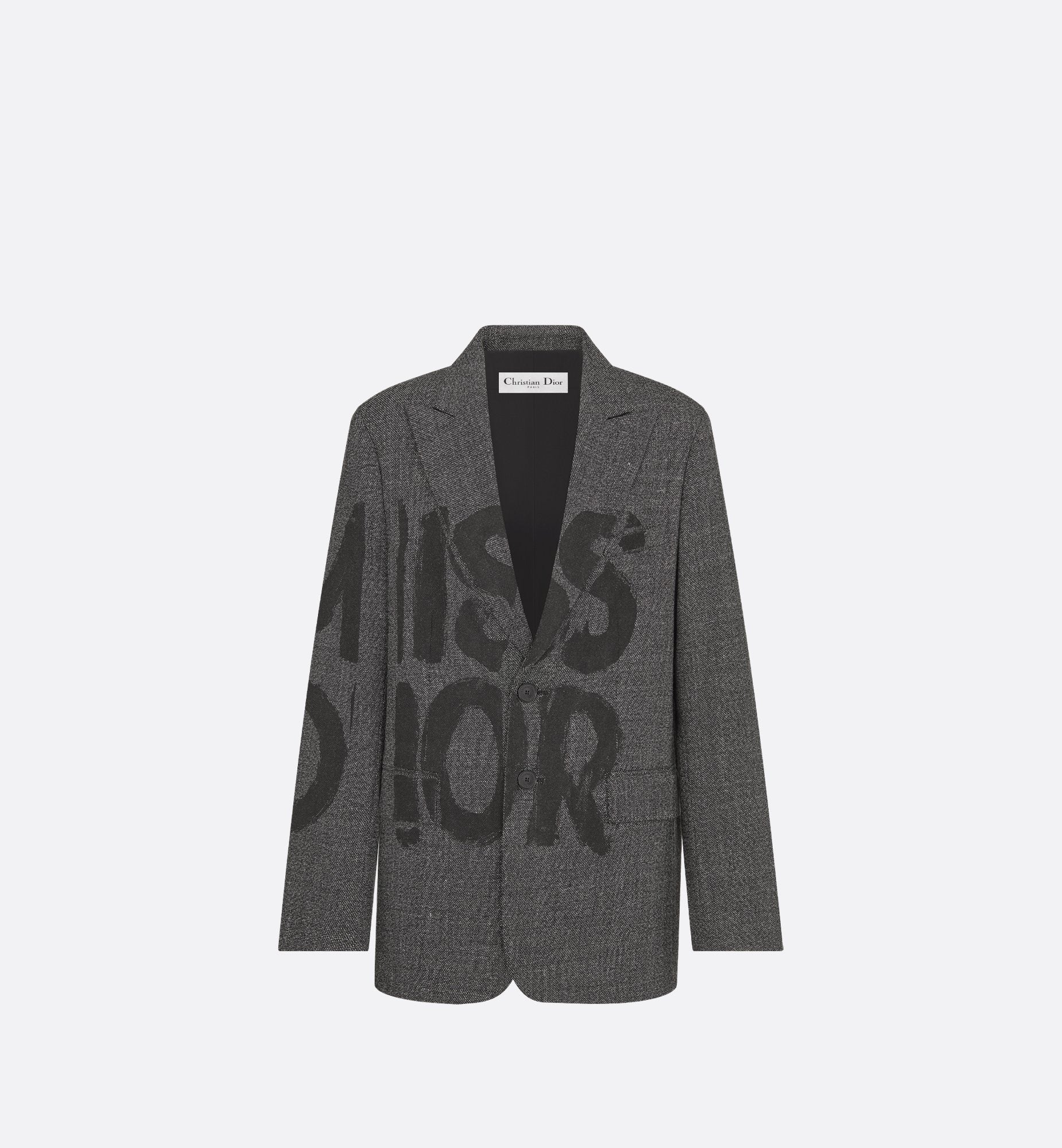 Blazer Gray End On End Virgin Wool With Black Miss Dior Graffiti Motif