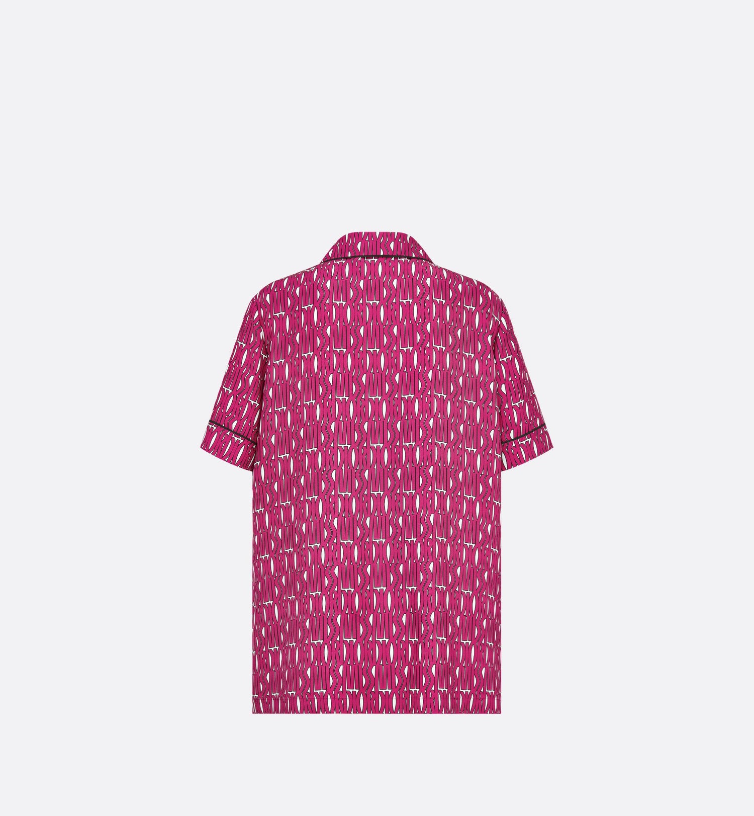 Short Sleeved Shirt White Silk Twill With Fuchsia Miss Dior Allover Motif