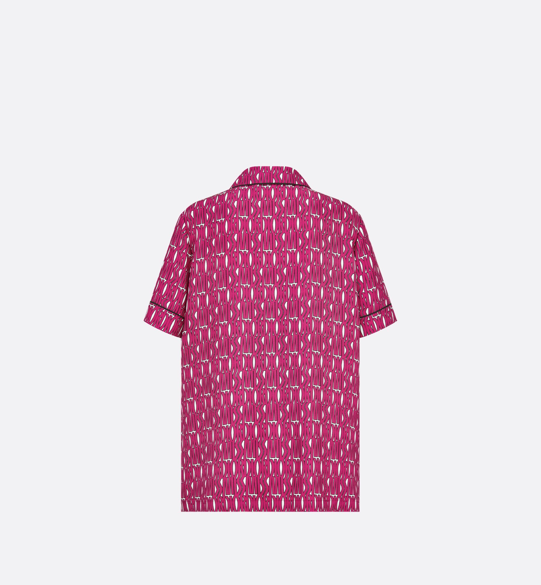 Short Sleeved Shirt White Silk Twill With Fuchsia Miss Dior Allover Motif