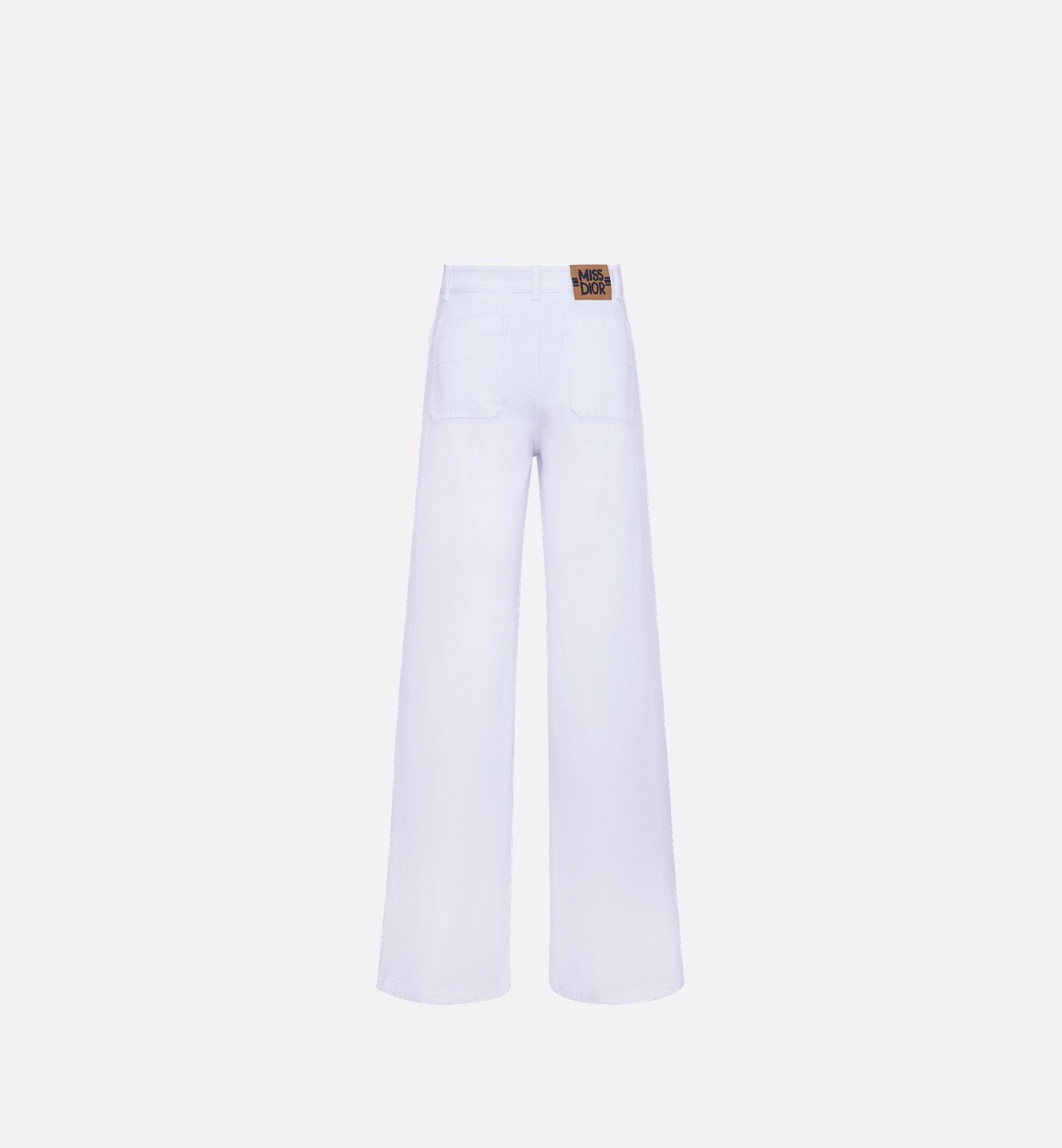 Flared Pants White Cotton Denim With Blue Miss Dior Graffiti Motif