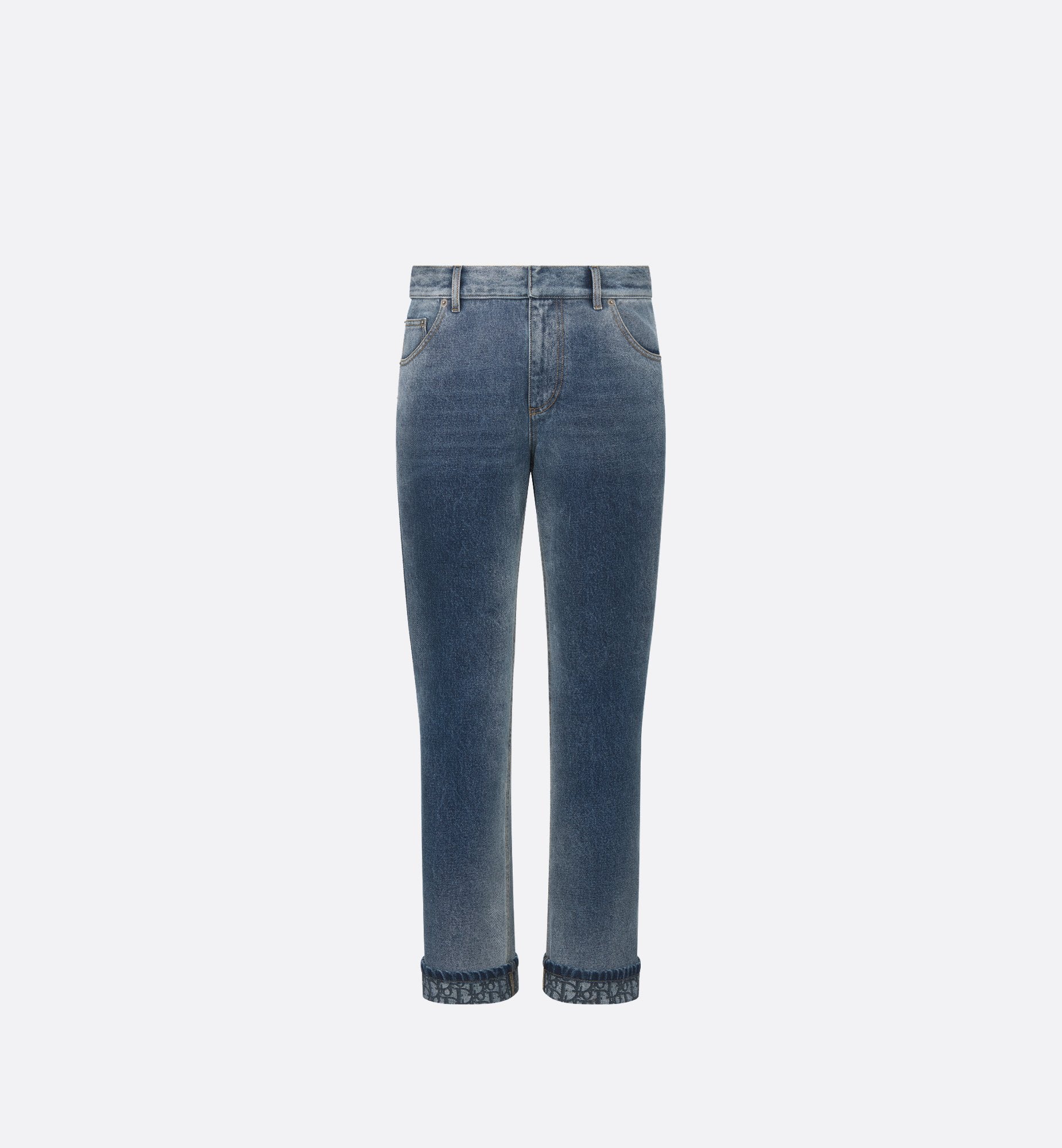 Regular Fit Jeans Blue Stonewashed Cotton Denim With Dior Oblique Interior