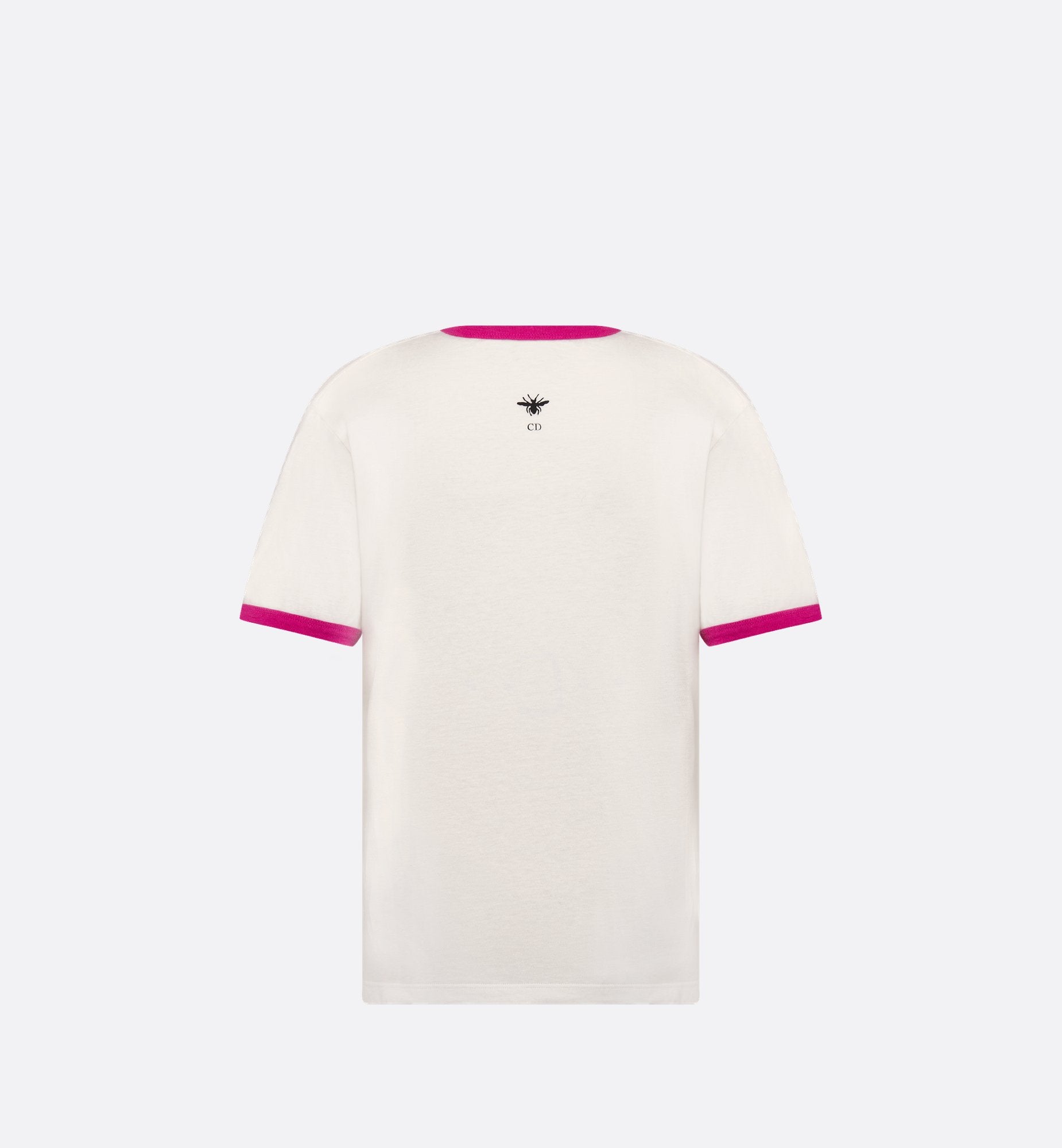 T Shirt White Cotton And Linen Jersey With Fuchsia Miss Dior Graffiti Motif