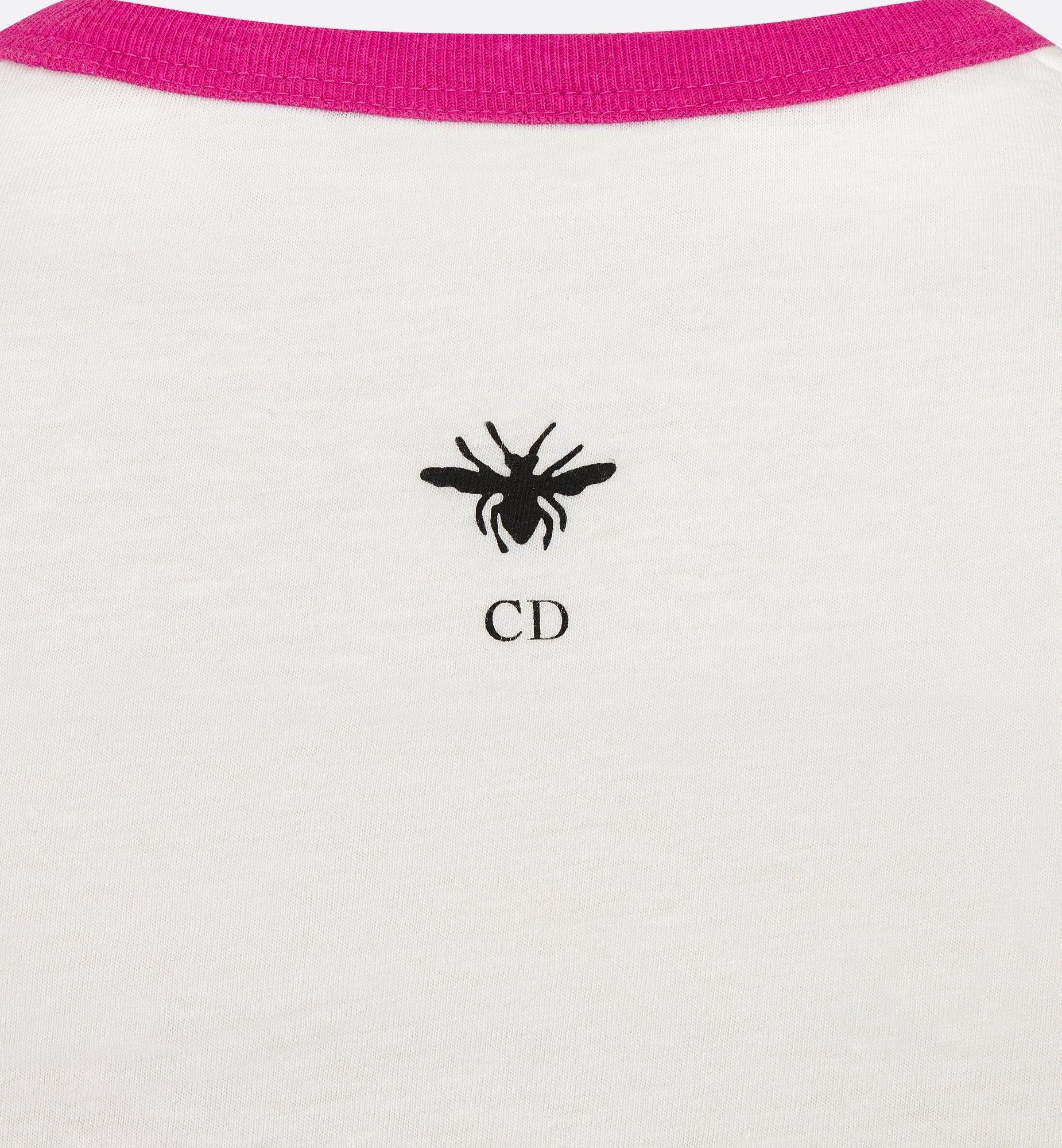 T Shirt White Cotton And Linen Jersey With Fuchsia Miss Dior Graffiti Motif