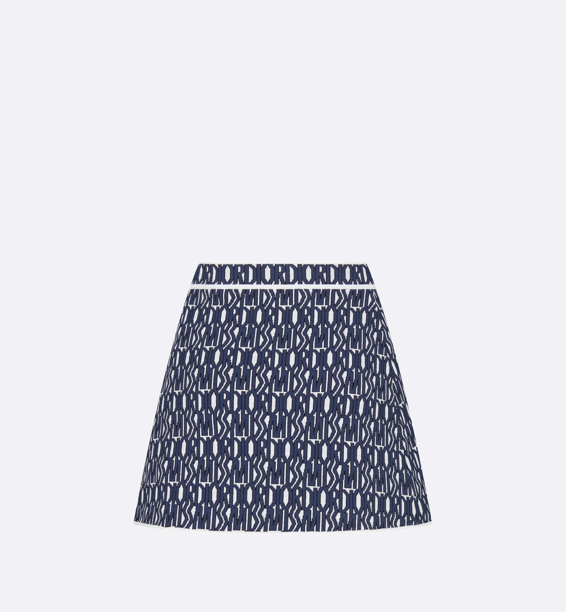 Flared Miniskirt White Technical Knit With Navy Blue Miss Dior Allover Motif