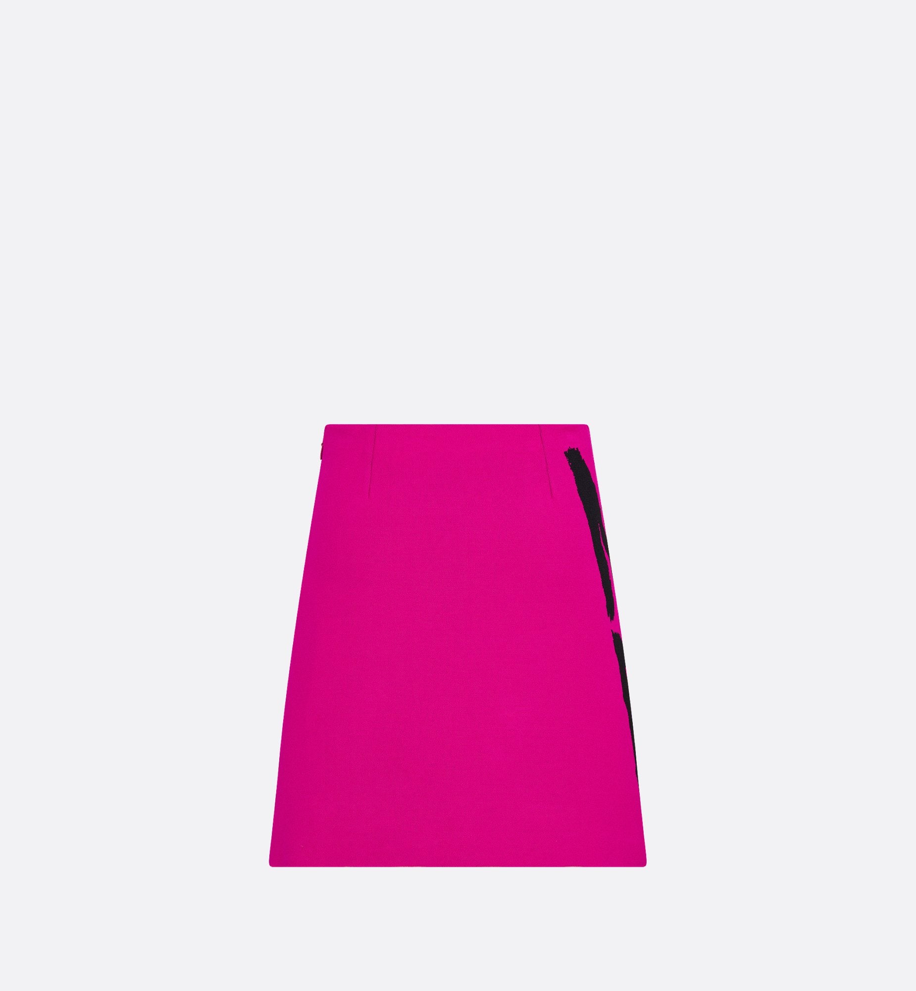 Flared Miniskirt Fuchsia Technical Knit With Black Miss Dior Graffiti Motif