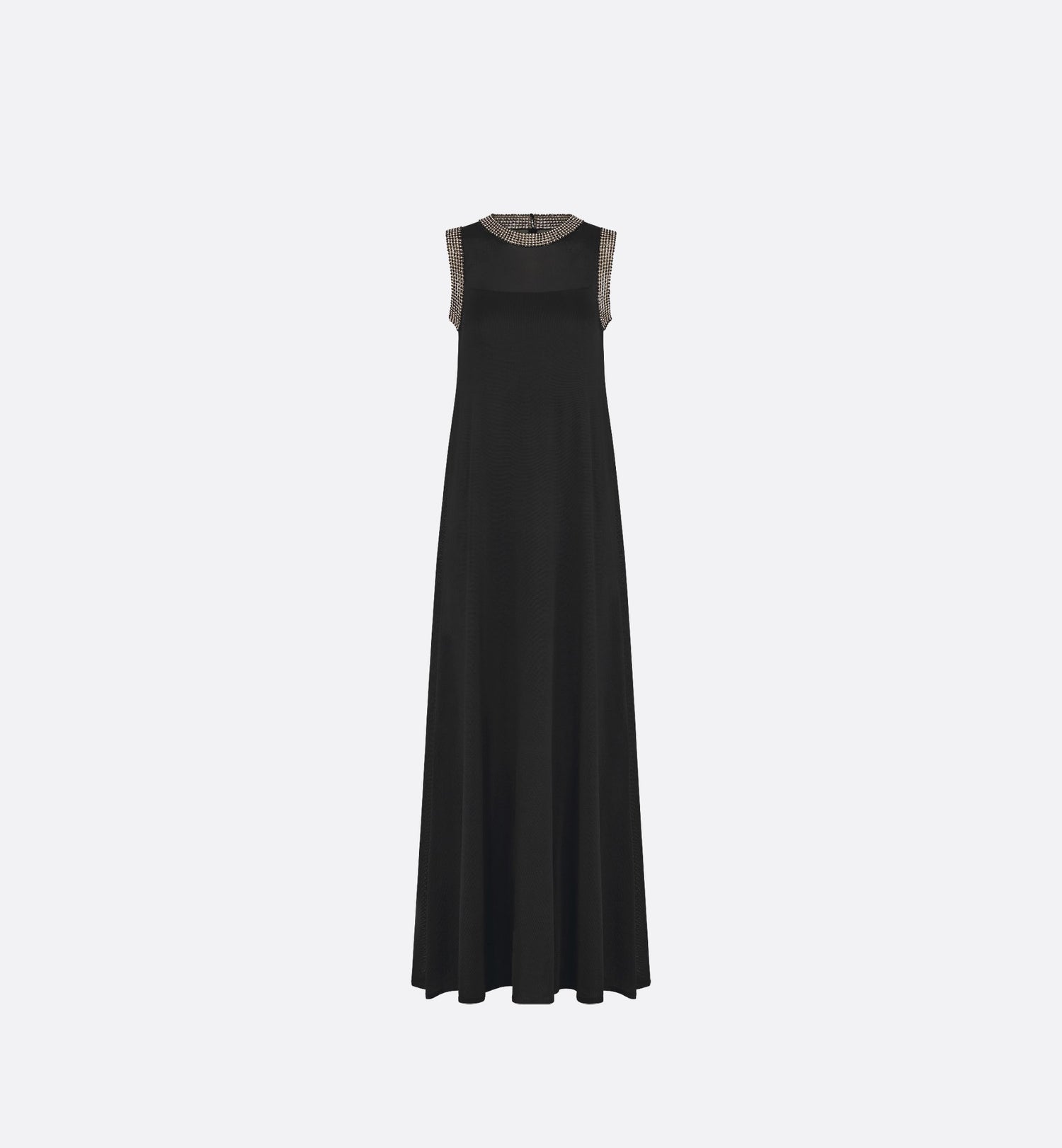 Embroidered Long Dress Black Silk Knit