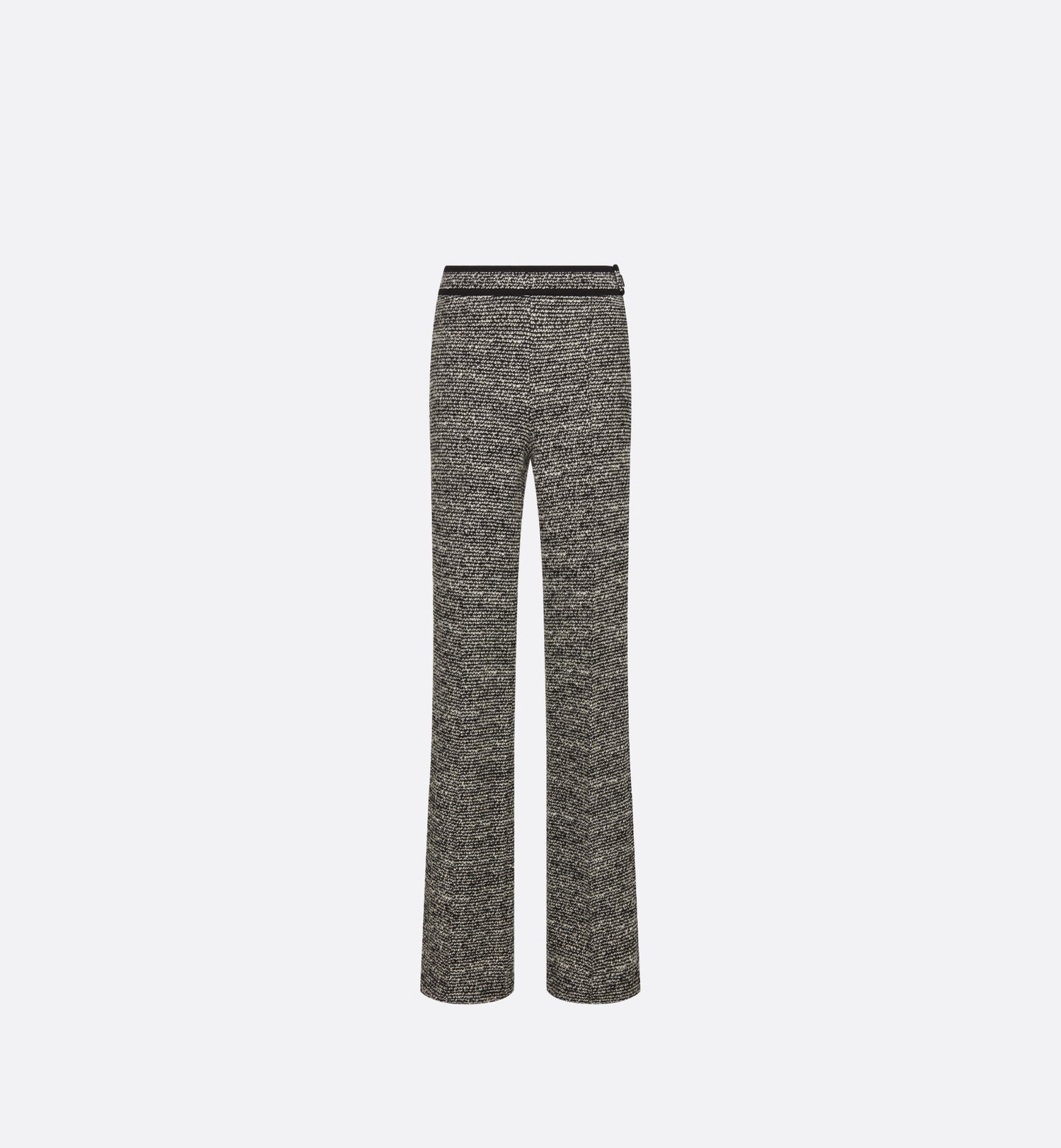 Flared Pants Black Wool-Blend Heathered Textured Knit