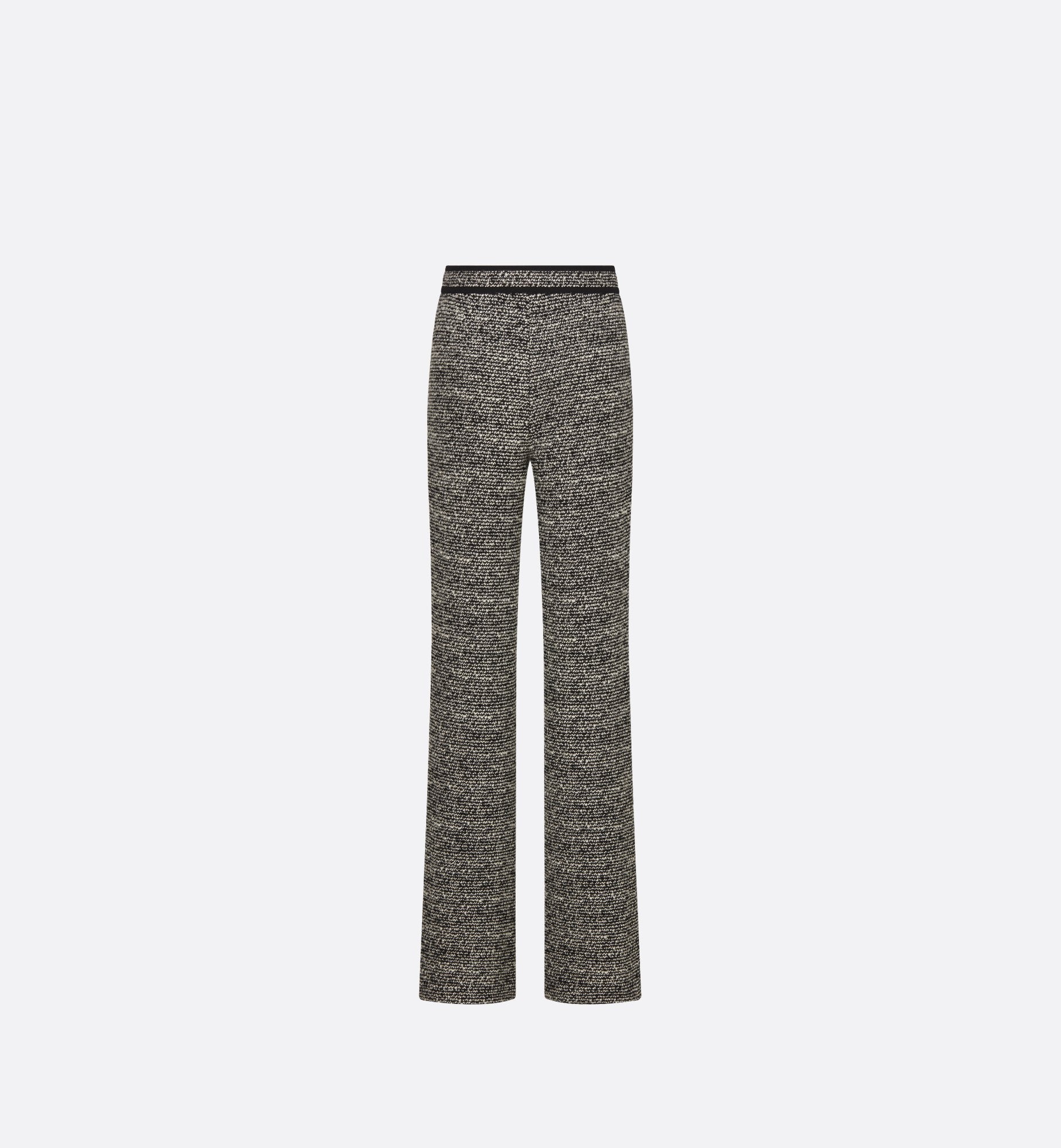 Flared Pants Black Wool-Blend Heathered Textured Knit