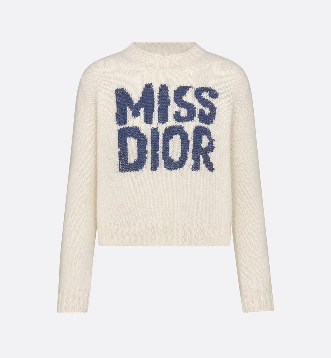 Sweater Ecru Cashmere And Silk Knit With Blue Miss Dior Graffiti Motif