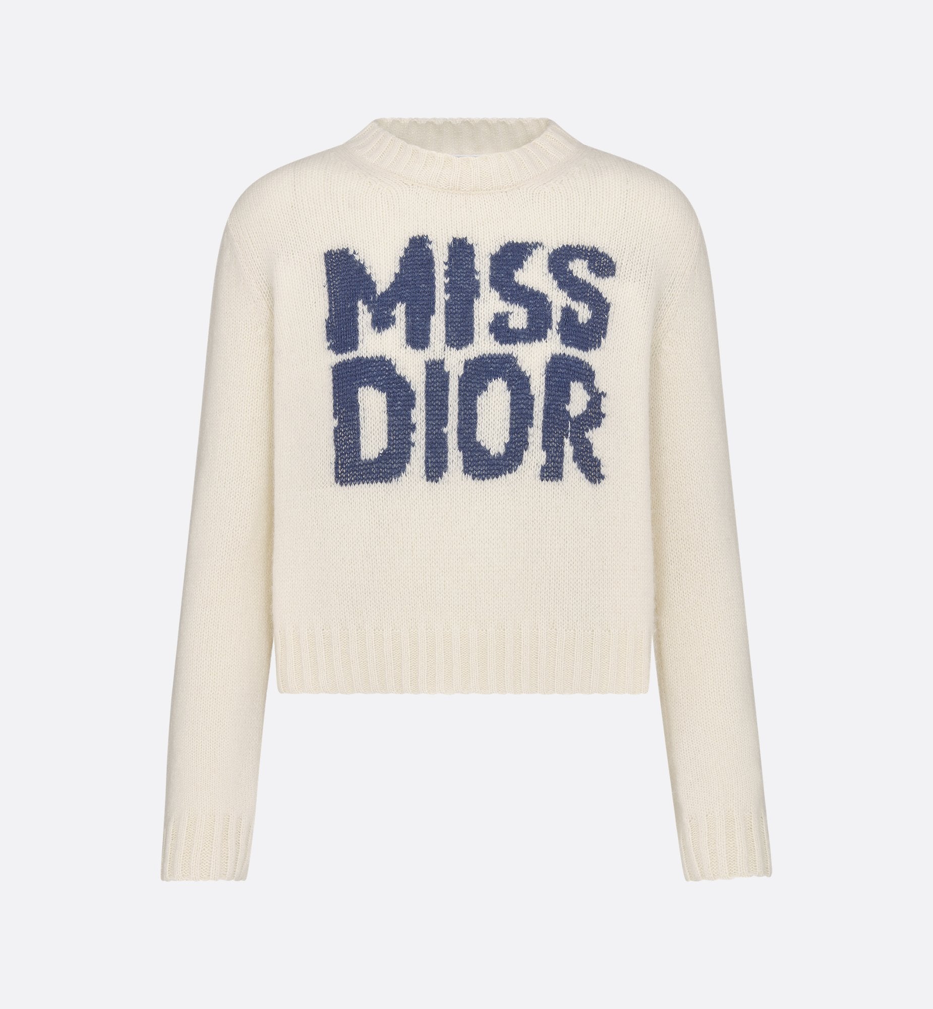 Sweater Ecru Cashmere And Silk Knit With Blue Miss Dior Graffiti Motif