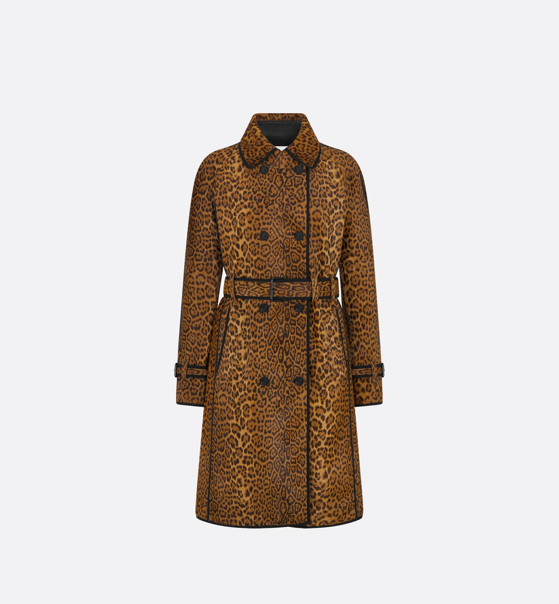 Trench Coat Camel Calfskin With Brown Leopard Motif