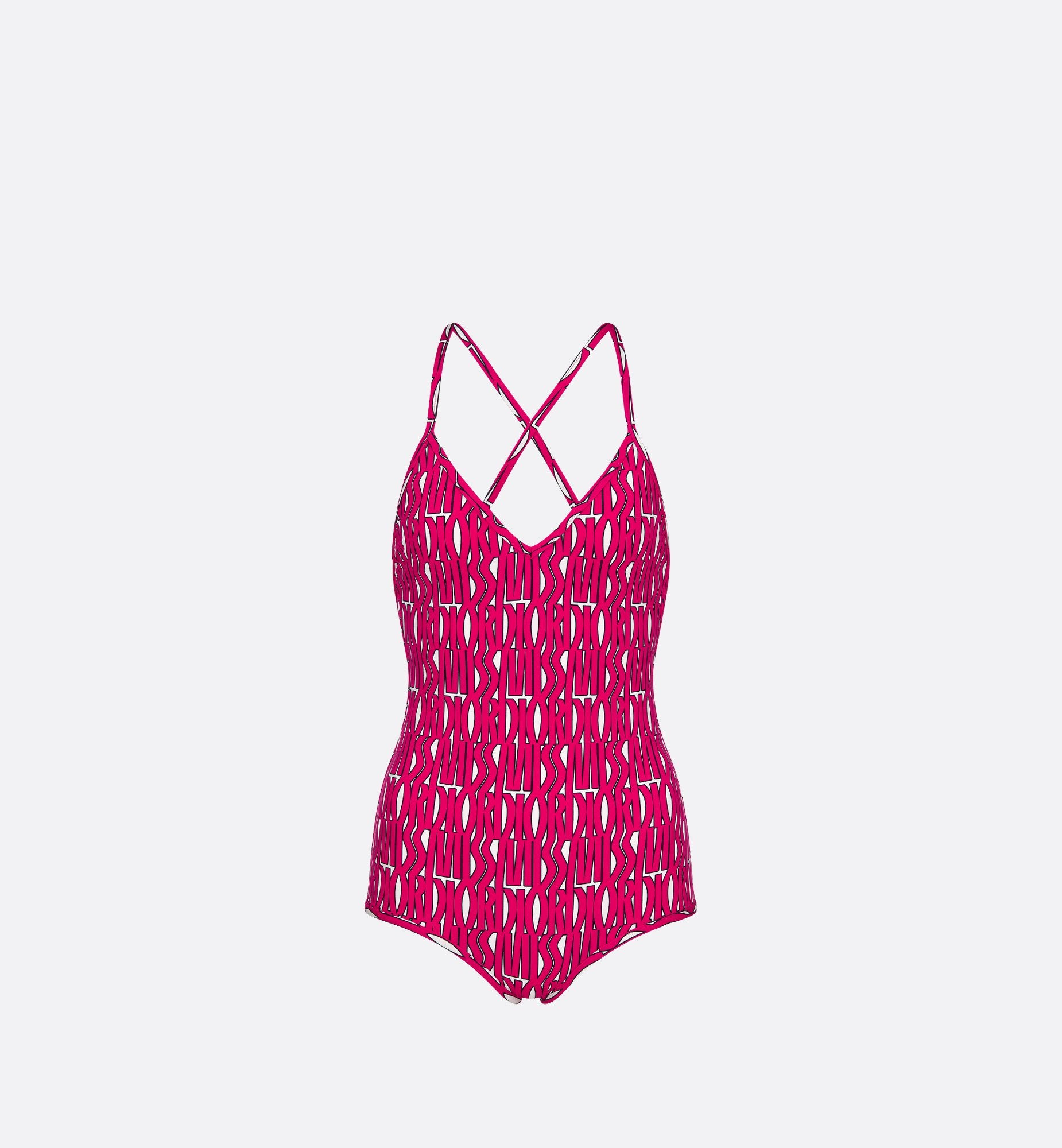 One Piece Swimsuit White Technical Fabric With Fuchsia Miss Dior Allover Motif