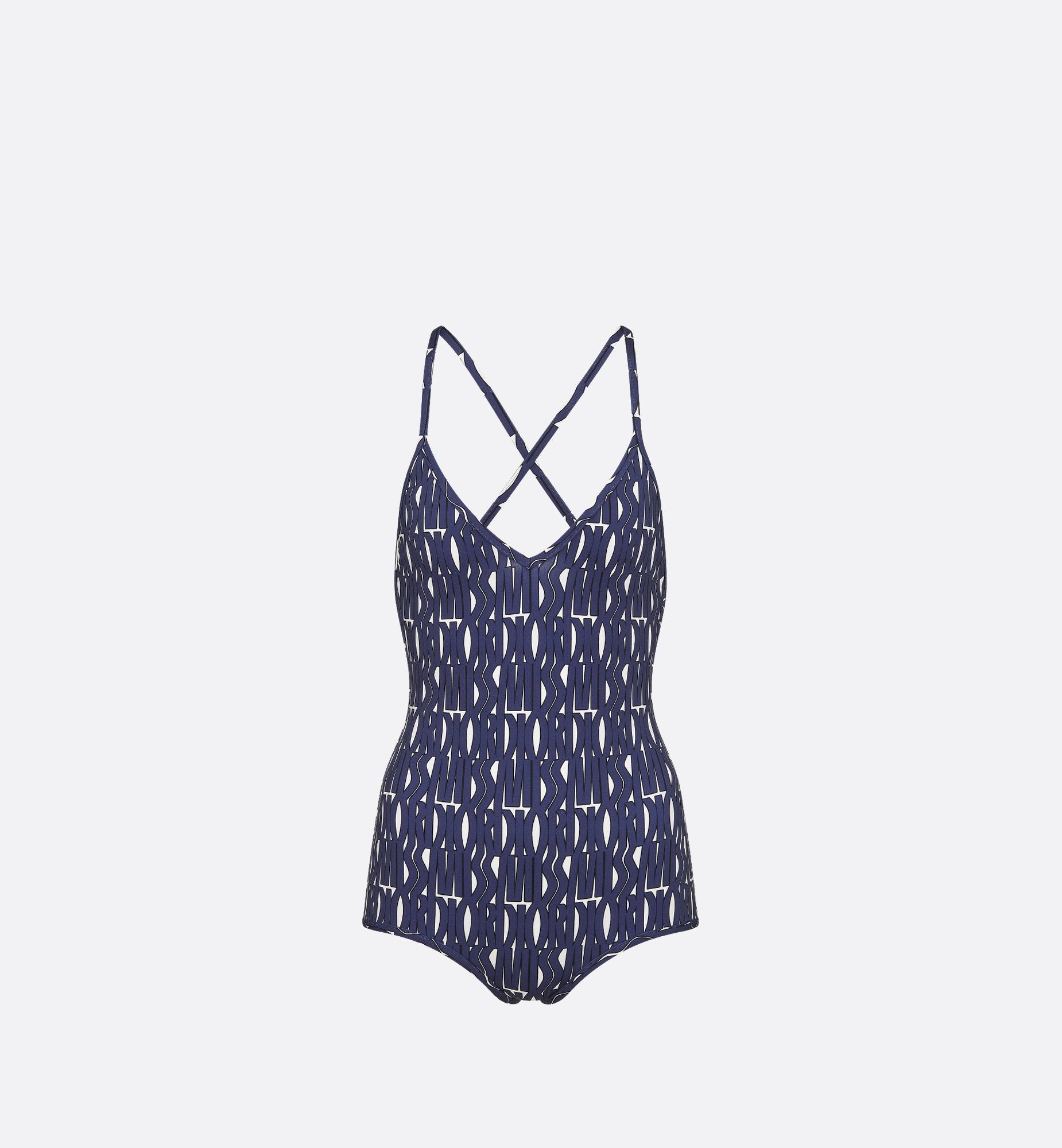 One Piece Swimsuit White Technical Fabric With Navy Blue Miss Dior Allover Motif