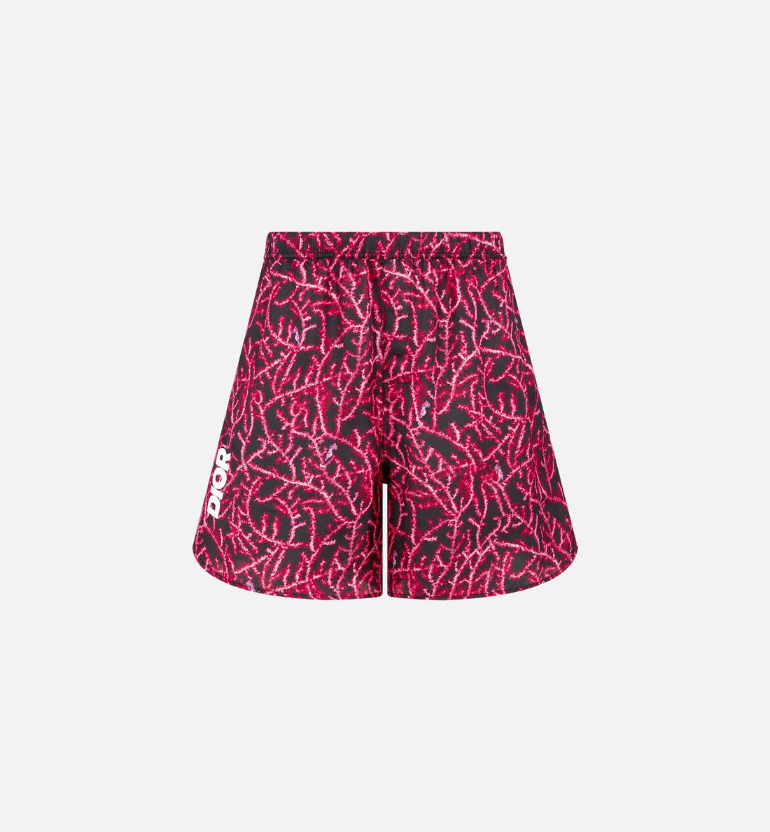 Italic Shorts Black And Red Silk Twill With Coral Motif