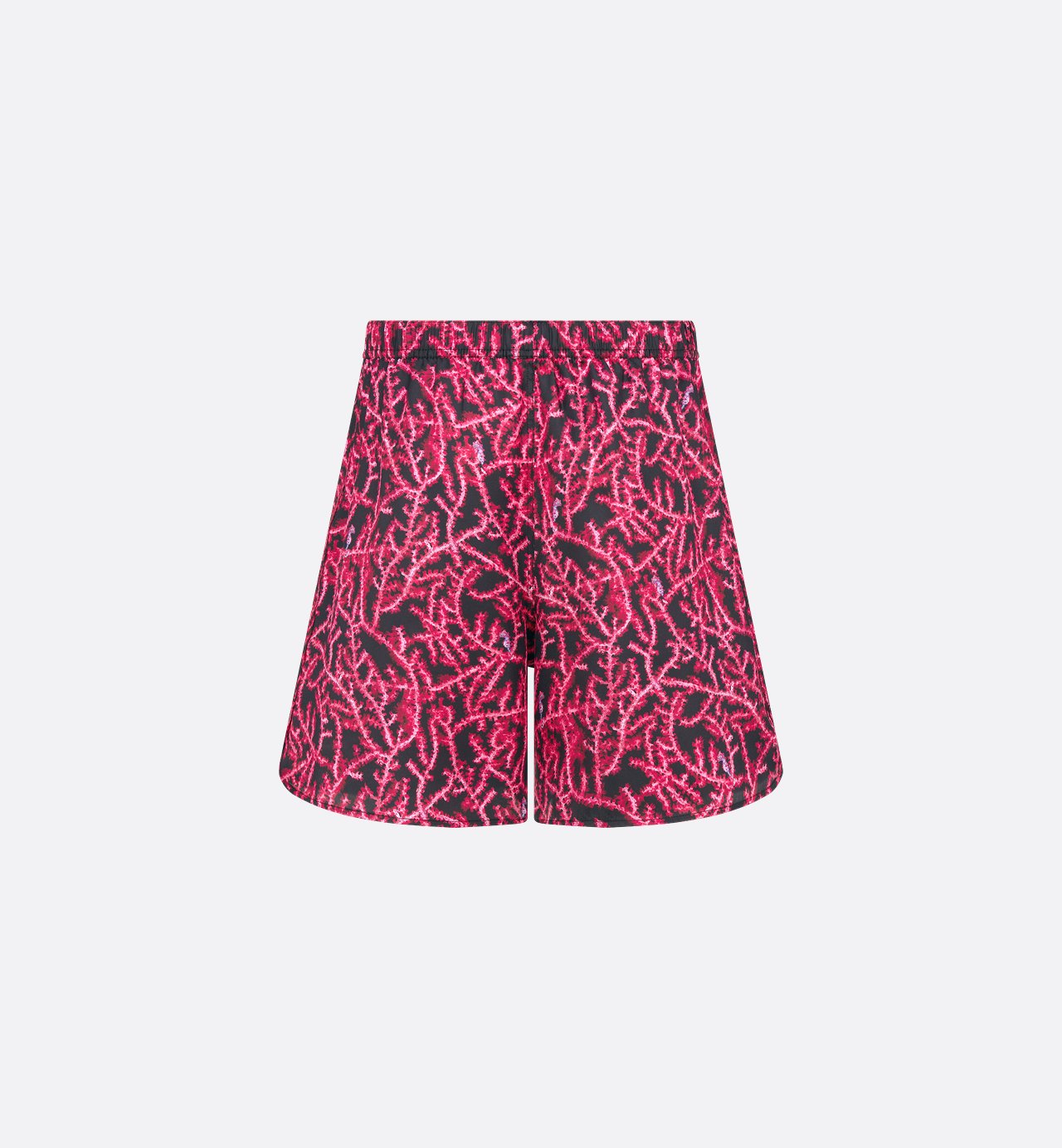 Italic Shorts Black And Red Silk Twill With Coral Motif