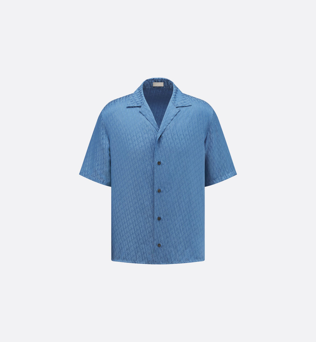 Oblique Short Sleeved Shirt Blue Silk And Cotton Jacquard