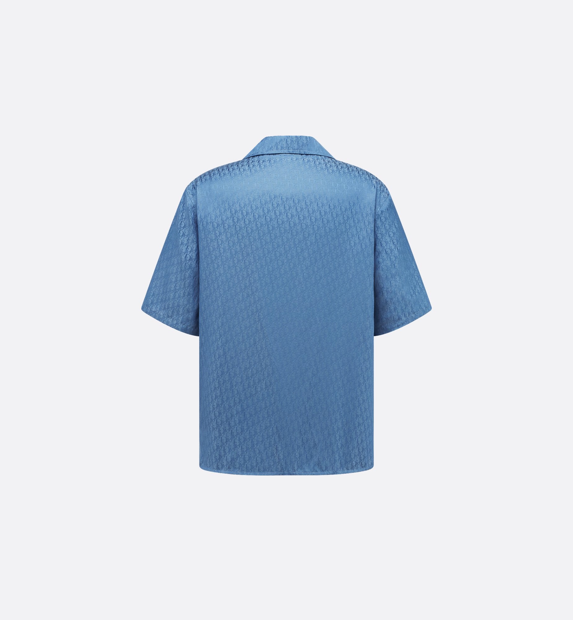 Oblique Short Sleeved Shirt Blue Silk And Cotton Jacquard