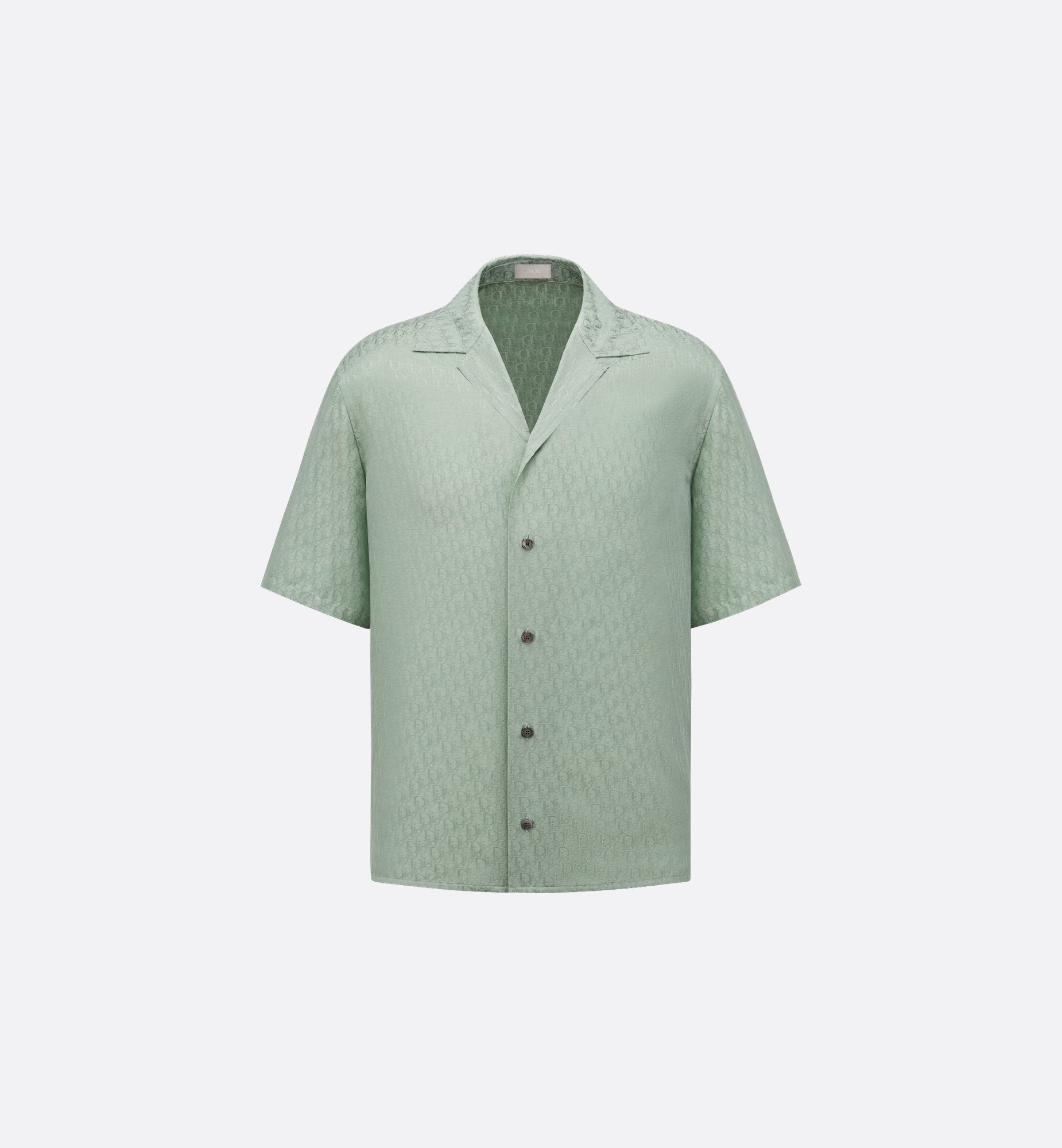 Oblique Short Sleeved Shirt Green Silk And Cotton Jacquard