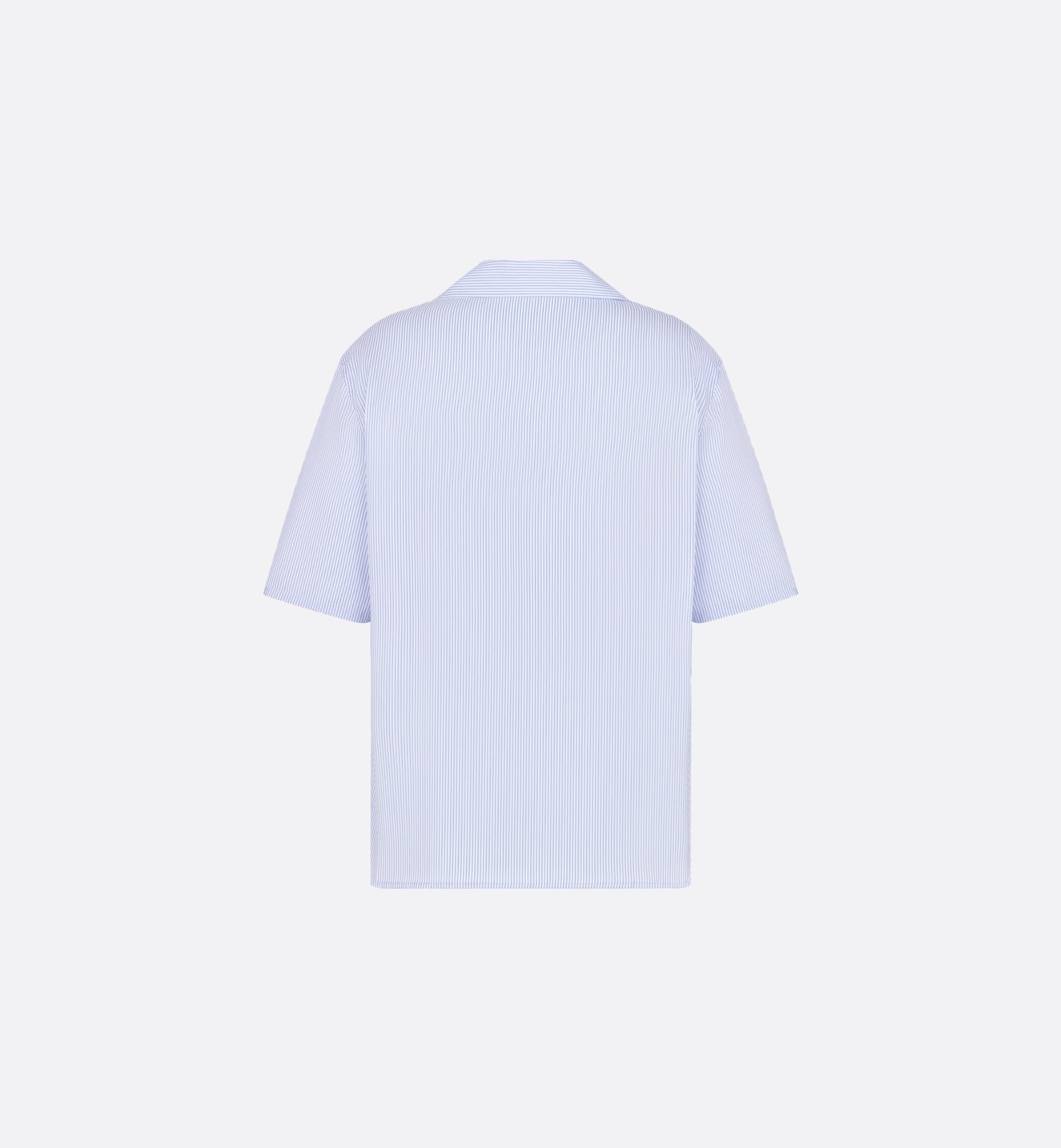 Couture Short Sleeved Shirt White Cotton And Silk Poplin With Blue Stripes