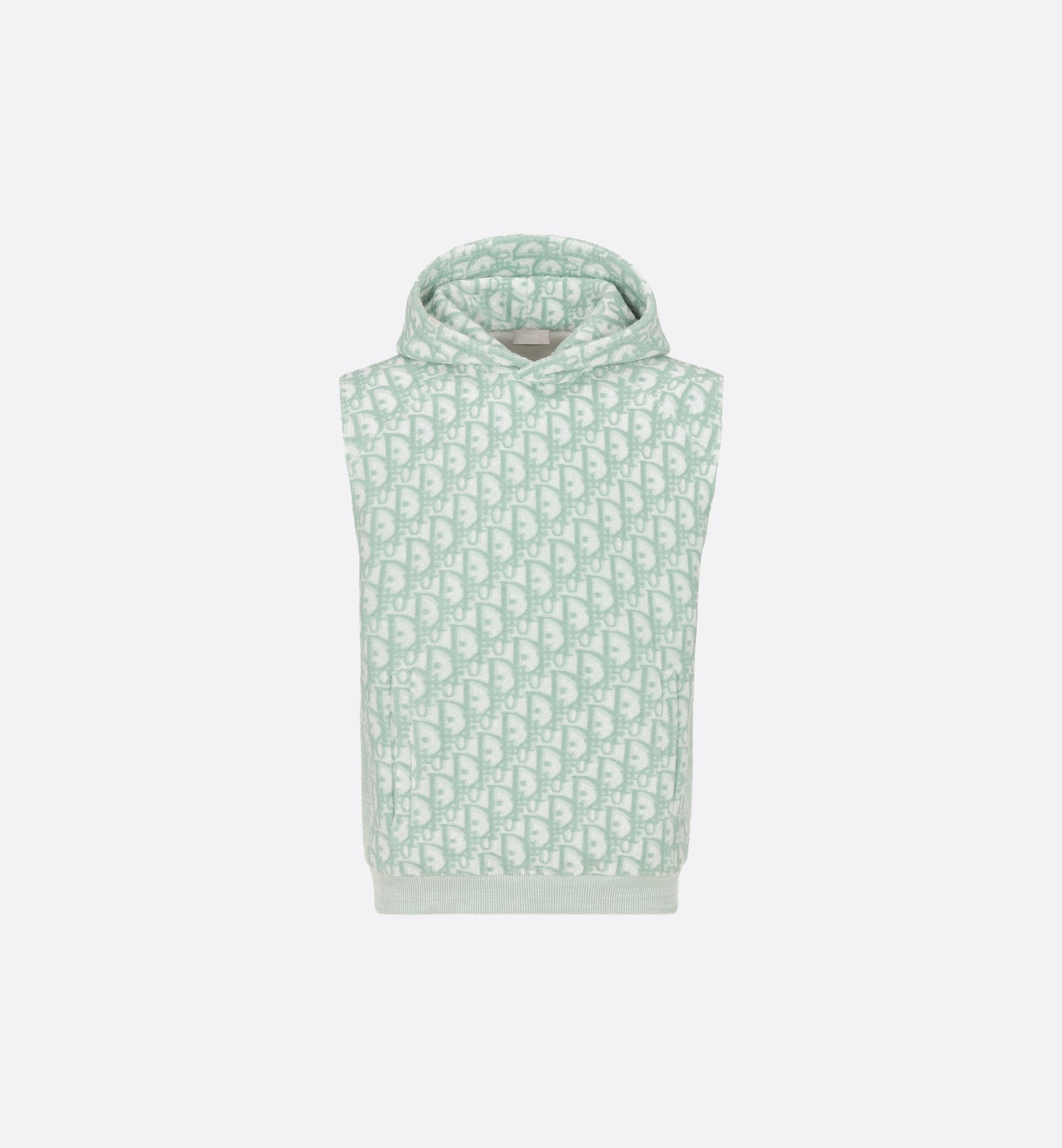 Oblique Sleeveless Hooded Sweatshirt Green And White Terry Cotton Jersey