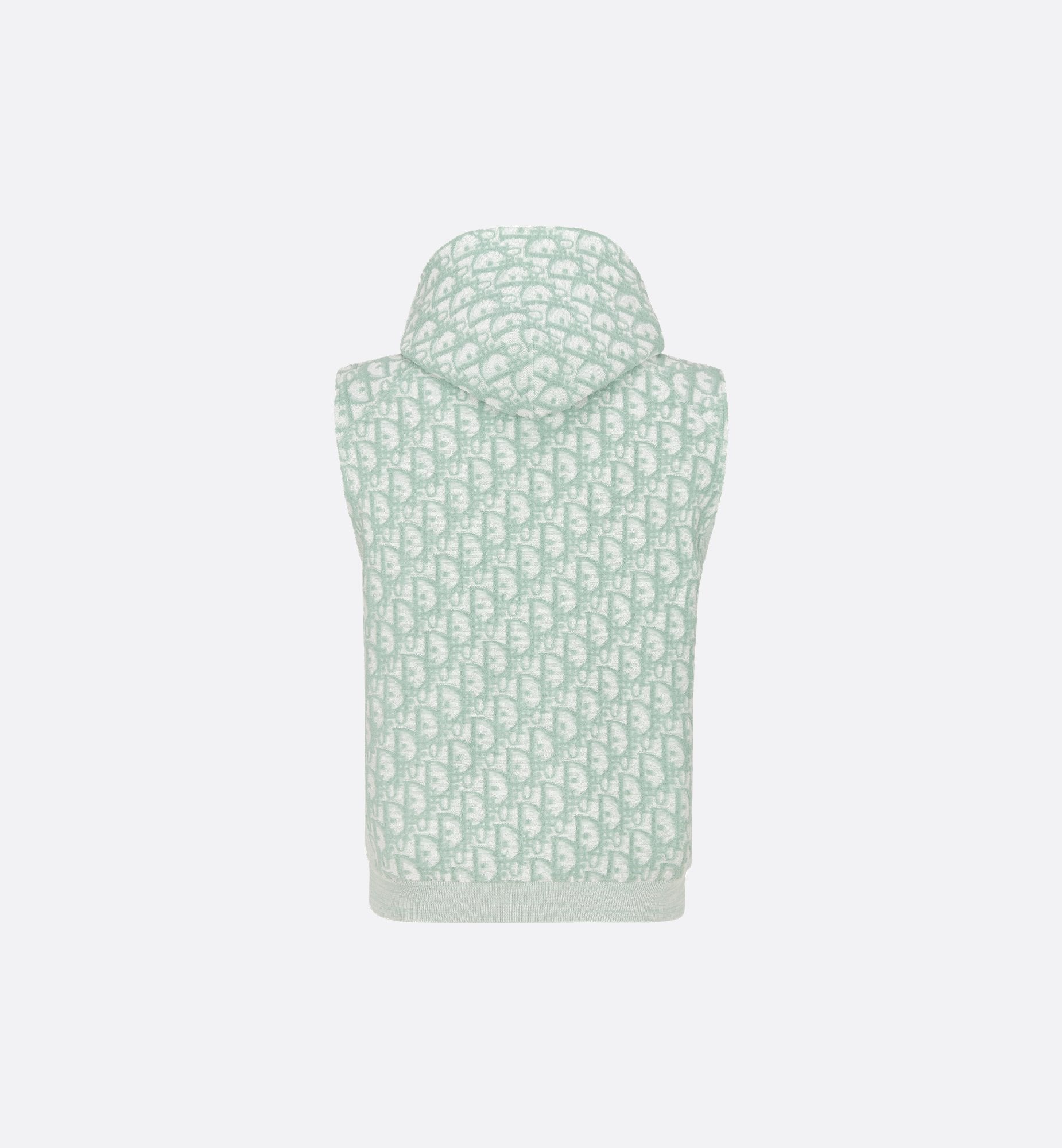 Oblique Sleeveless Hooded Sweatshirt Green And White Terry Cotton Jersey