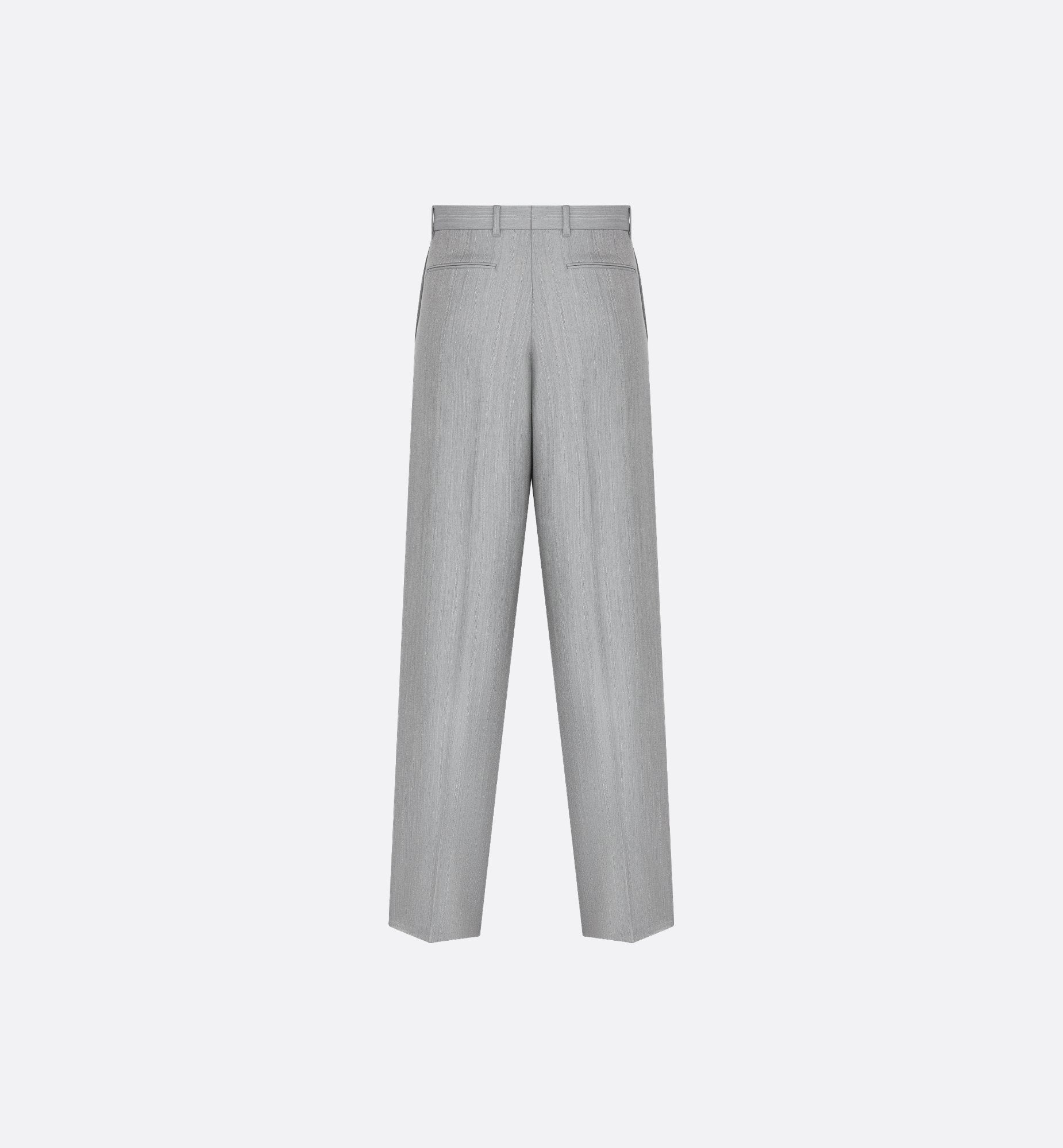 Tailored Loose-Fit Pants Gray Wool And Mohair With Stripes