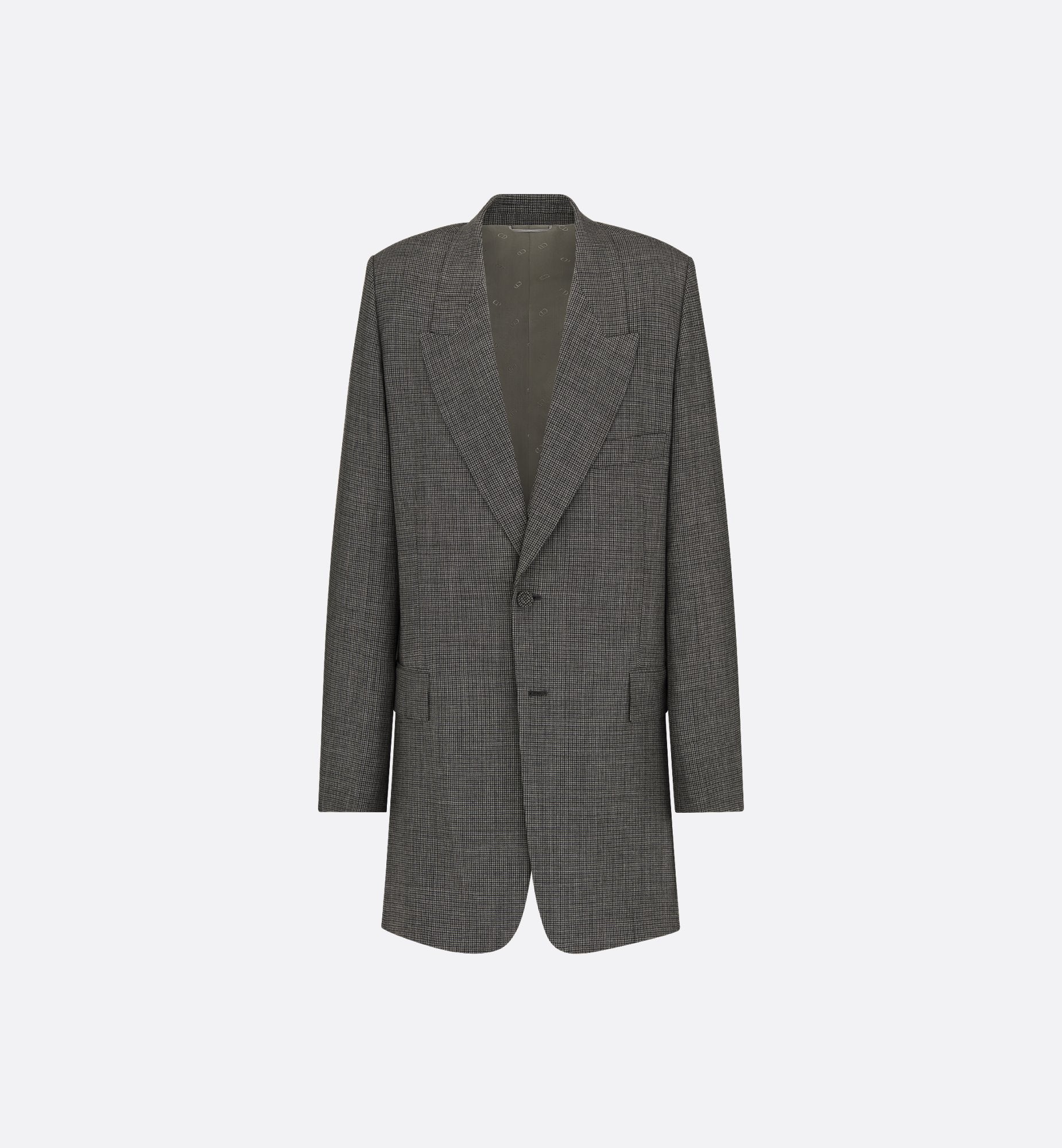 Long Jacket Gray Checkered Virgin Wool