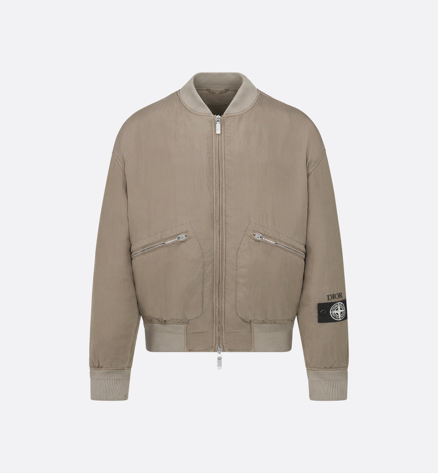 Dior And Stone Island Bomber Jacket Brown Habotai Silk Blend