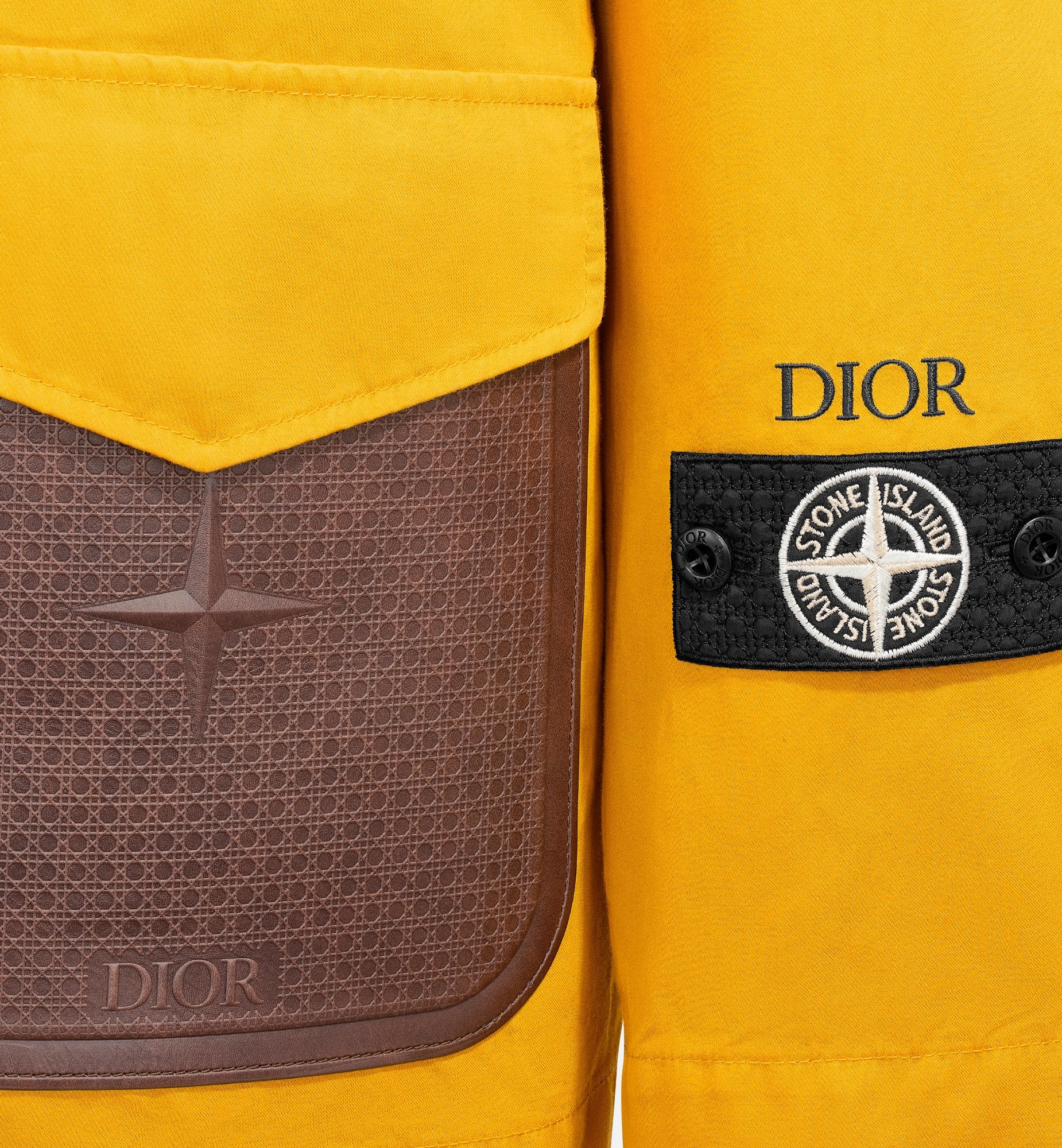 Dior And Stone Island Jacket Yellow Cotton-Blend Satin