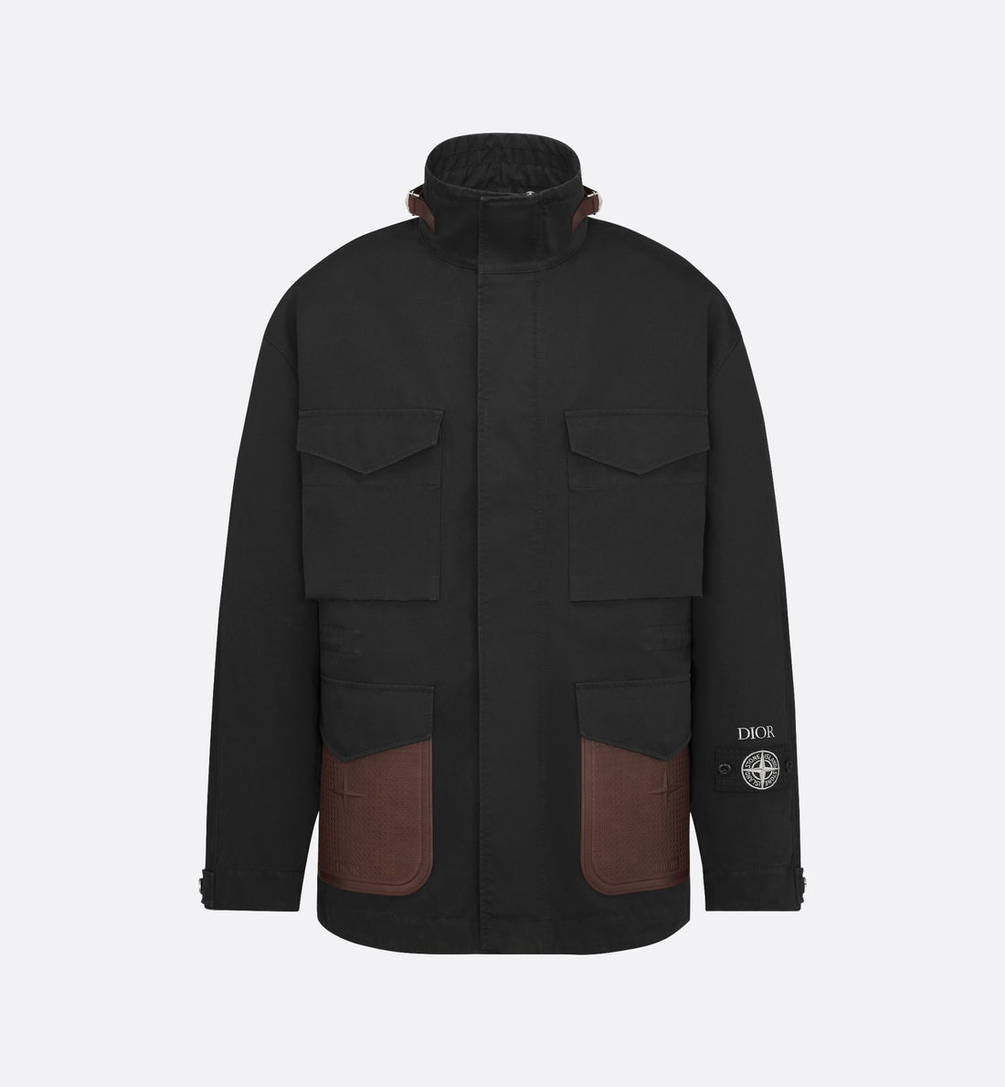 Dior And Stone Island Jacket Black Cotton-Blend Satin