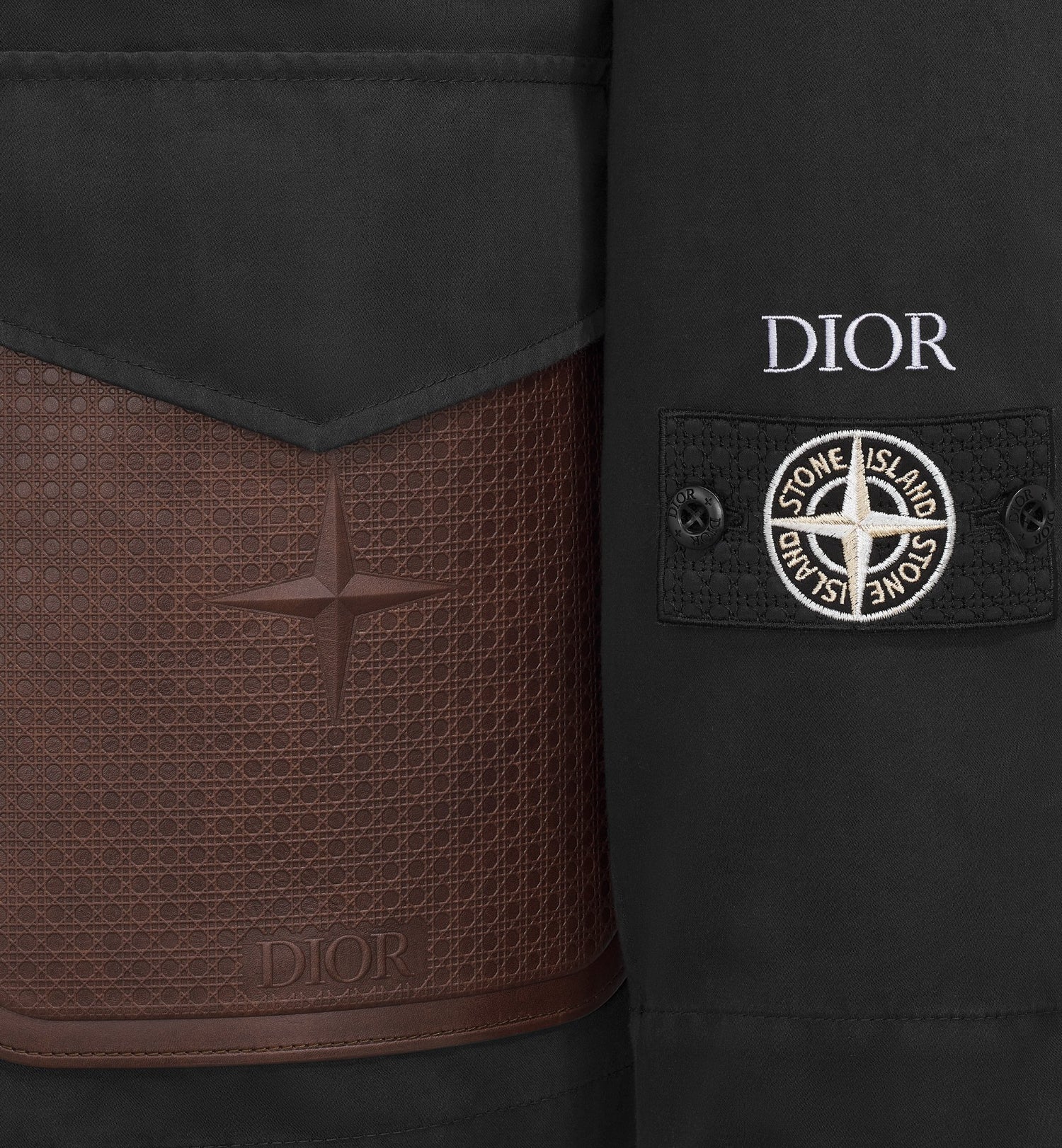 Dior And Stone Island Jacket Black Cotton-Blend Satin