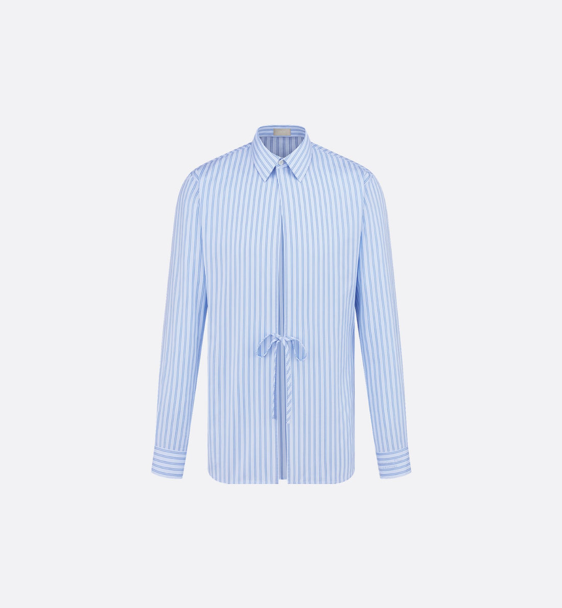 Shirt With Ties Blue Cotton And Silk Poplin With Stripes