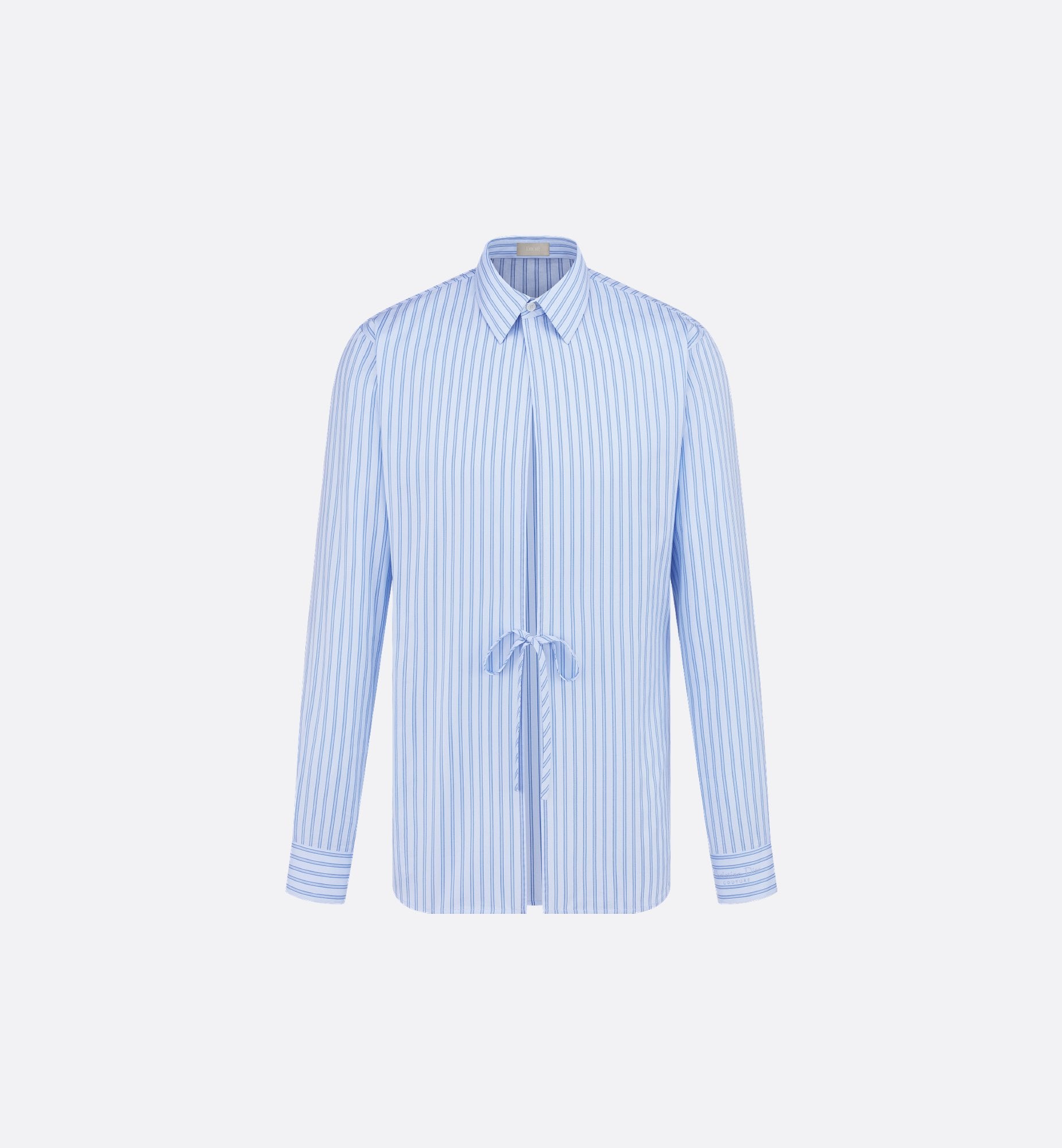 Shirt With Ties Blue Cotton And Silk Poplin With Stripes