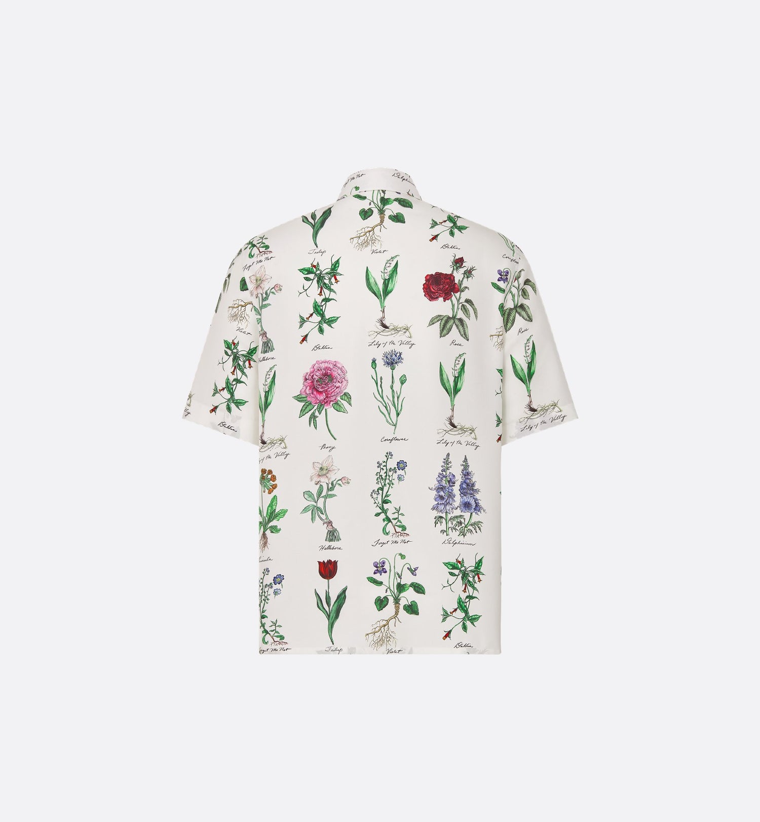 Herbarium Illustration Short-Sleeved Shirt White Silk