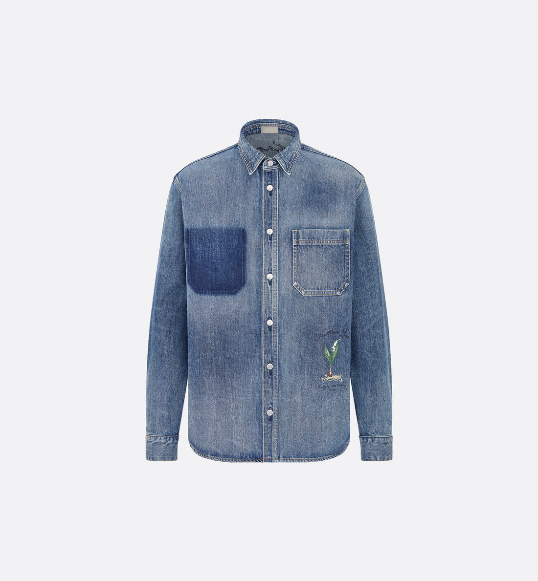 Classic-Fit Embroidered Shirt Blue Cotton Twill