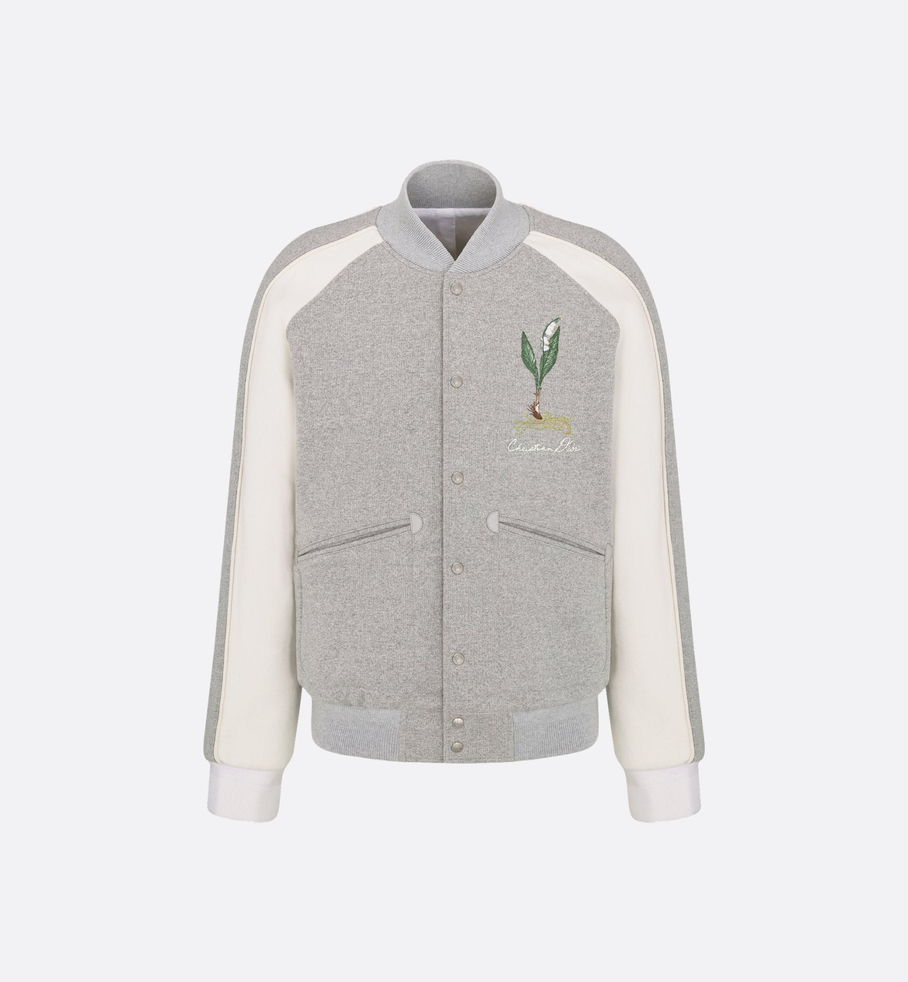 Lily Of The Valley Varsity Jacket Gray Cotton Fleece