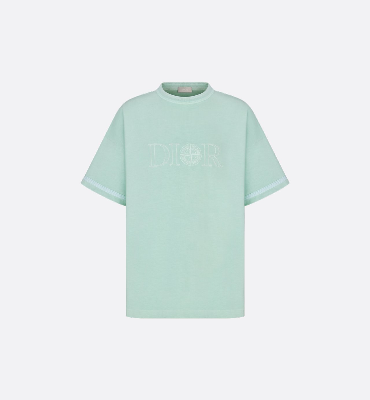 Dior And Stone Island T-Shirt Oversized Fit Light Green Cotton Jersey