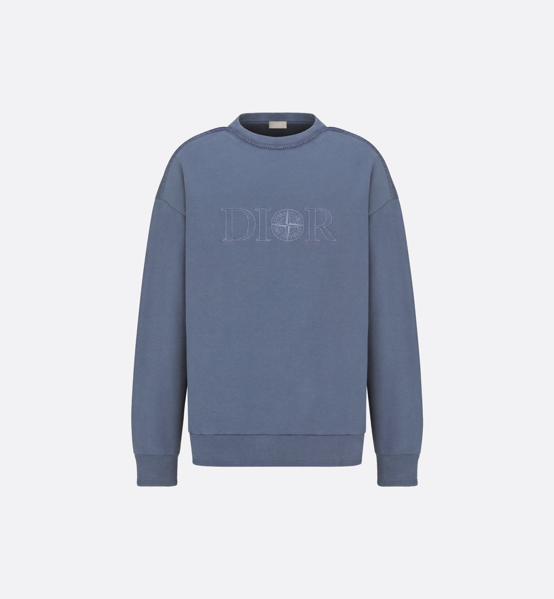 Dior And Stone Island Sweatshirt Oversized Fit Blue Cotton Fleece