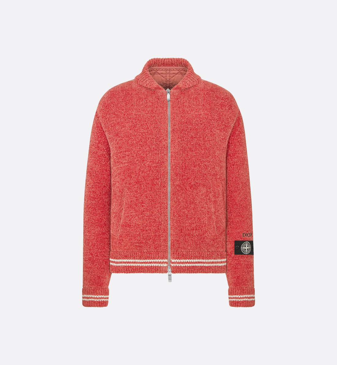 Dior And Stone Island Blouson Jacket Red Wool-Blend Knit