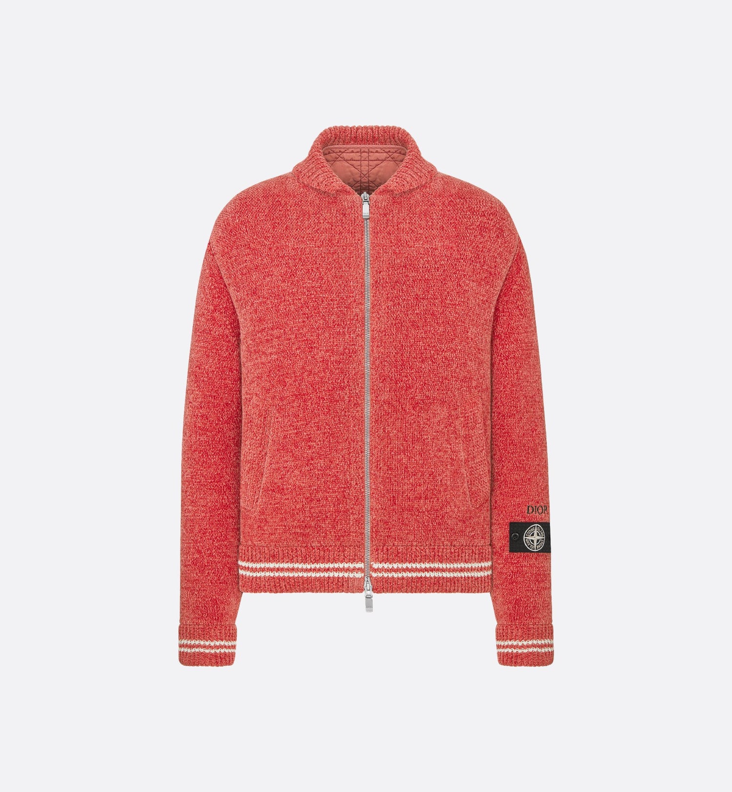 Dior And Stone Island Blouson Jacket Red Wool-Blend Knit