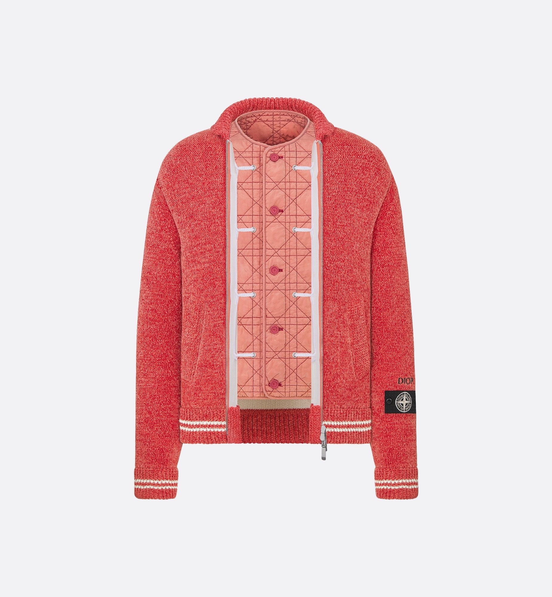 Dior And Stone Island Blouson Jacket Red Wool-Blend Knit