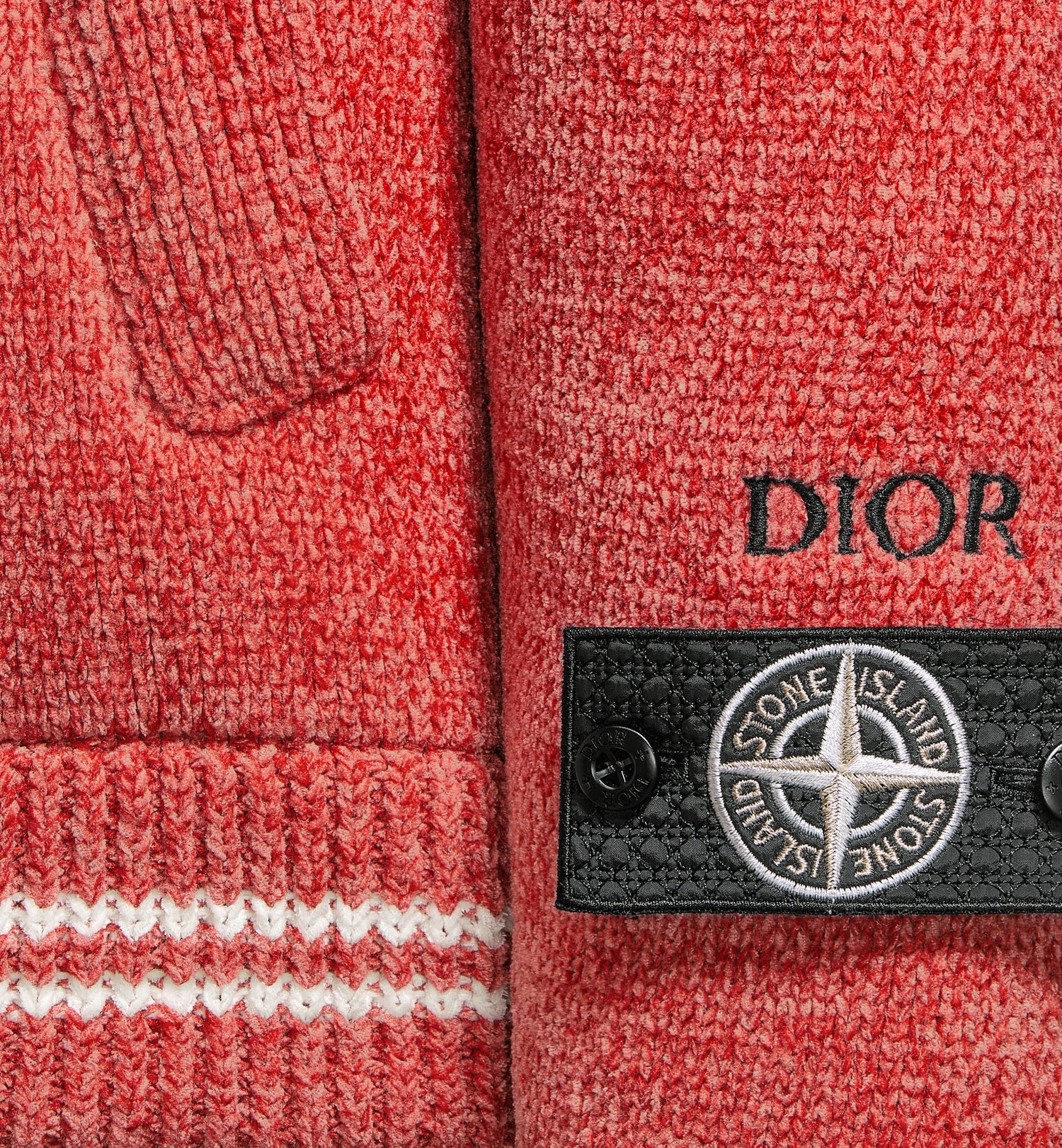 Dior And Stone Island Blouson Jacket Red Wool-Blend Knit