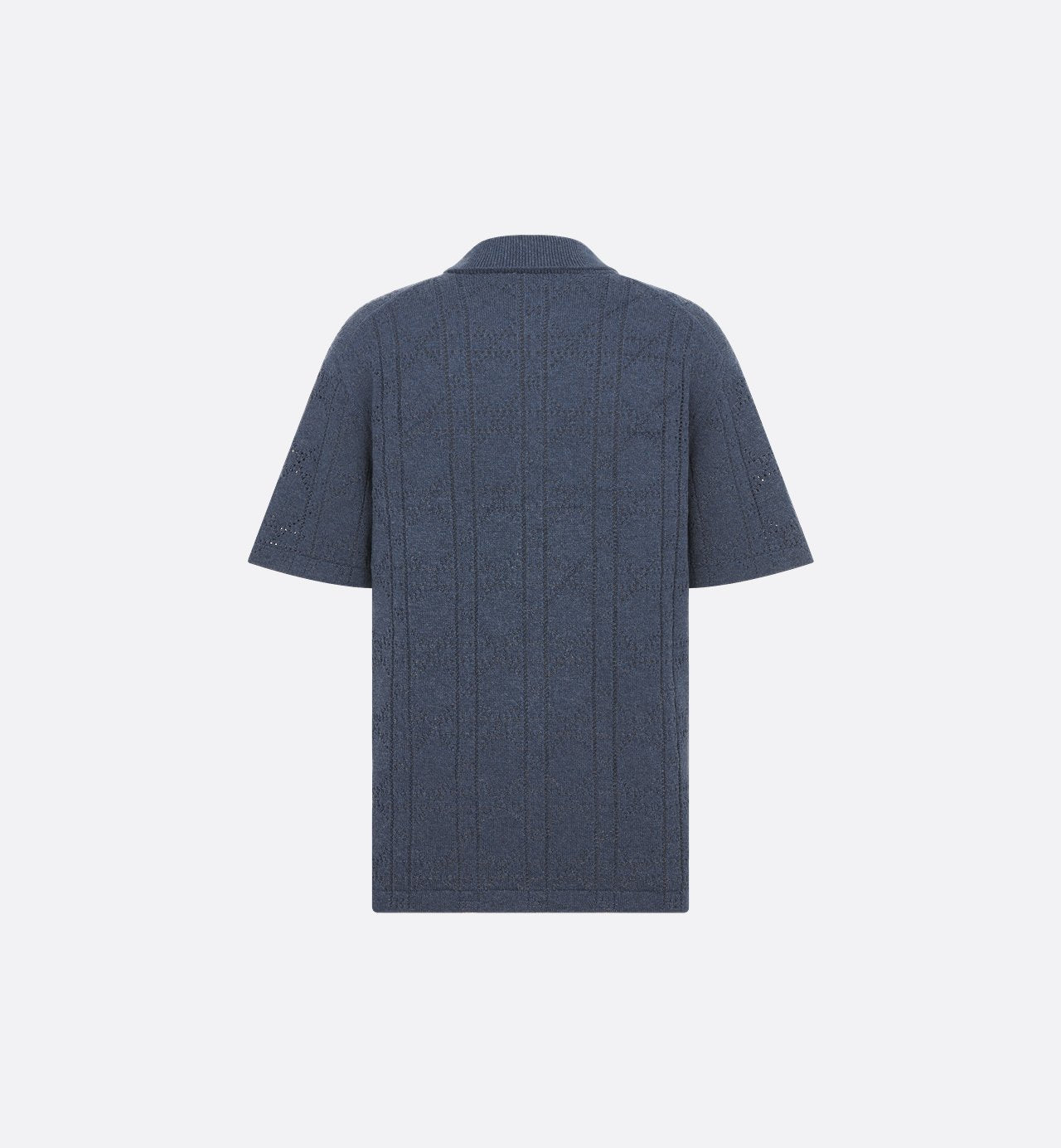 Cannage Short-Sleeved Shirt Blue Cotton And Cashmere Pointelle Knit